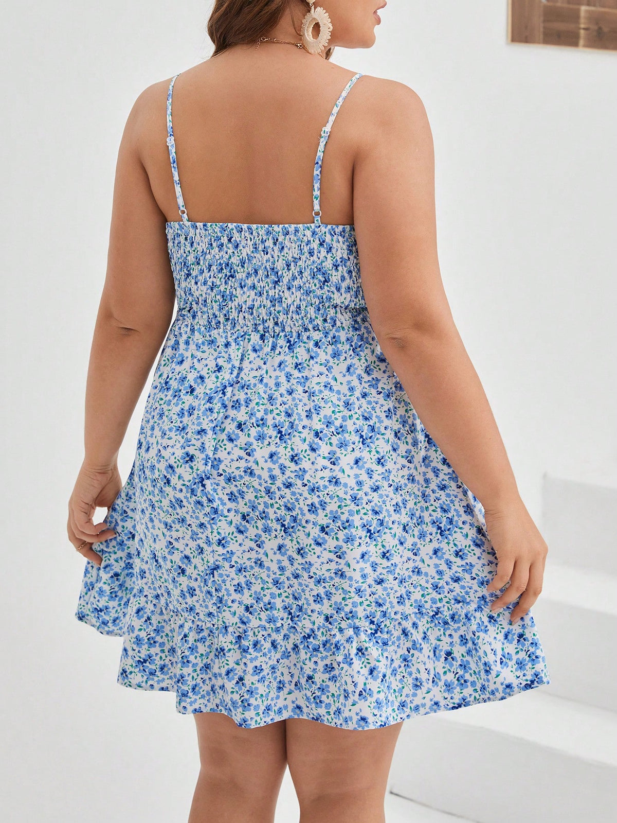 Plus Floral Print Cami Dress with Ruffle Hem