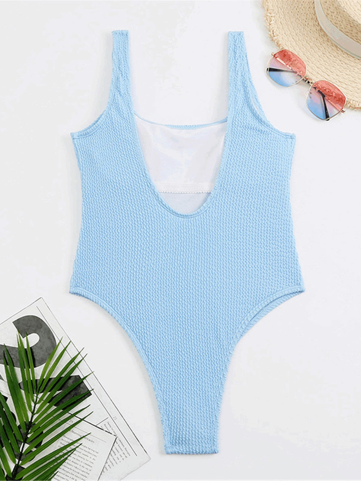 One-piece Swimsuit With Wrinkled Wave Stripes