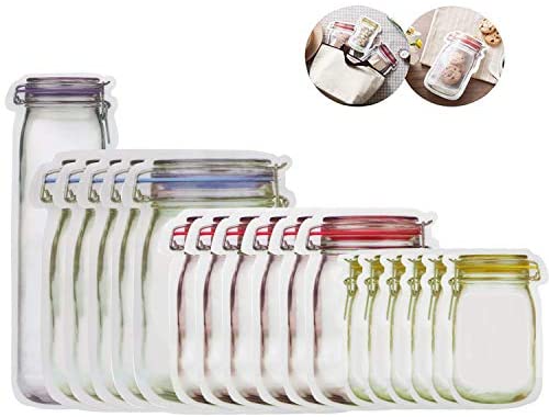 Mason Jar Zipper Bags - Purple+Blue+Red+Yellow / 18Pcs