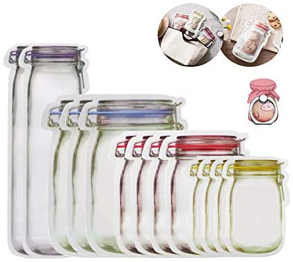 Mason Jar Zipper Bags - Purple+Blue+Red+Yellow / 13pcs
