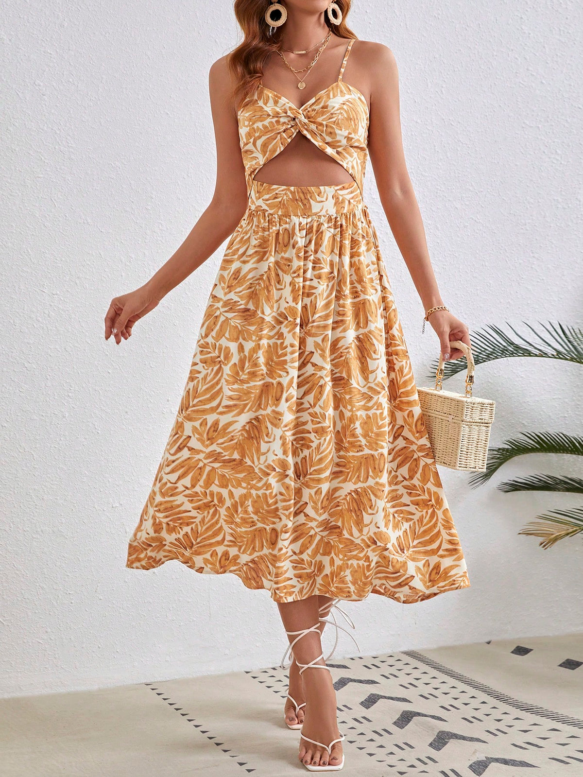 Cami Long Dress in Tropical Print
