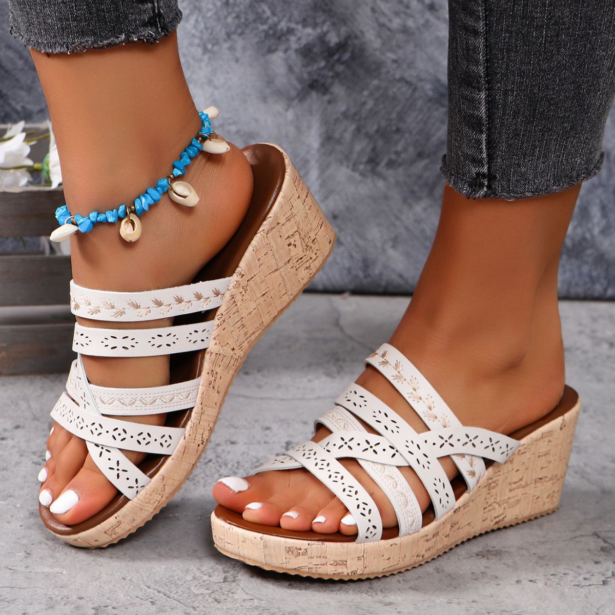 PU Leather Wedge Sandals