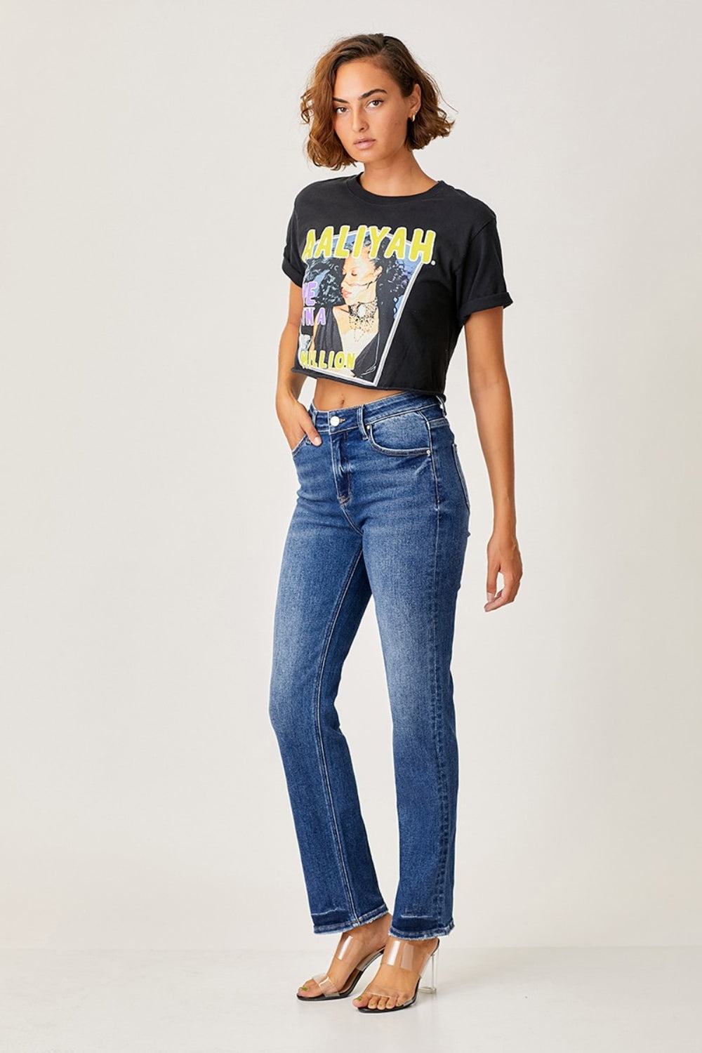 Mid Rise Slim Straight Jeans