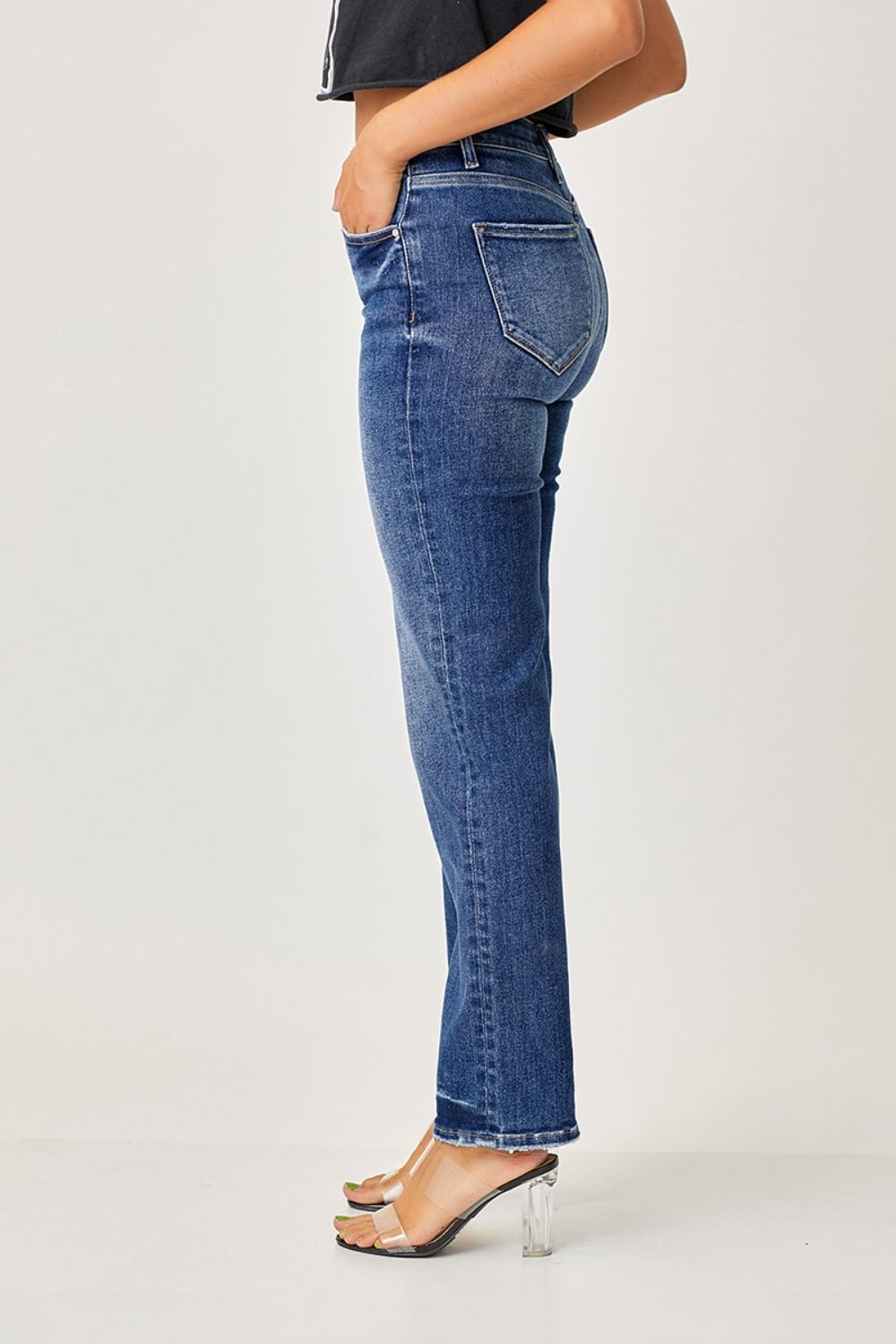 Mid Rise Slim Straight Jeans