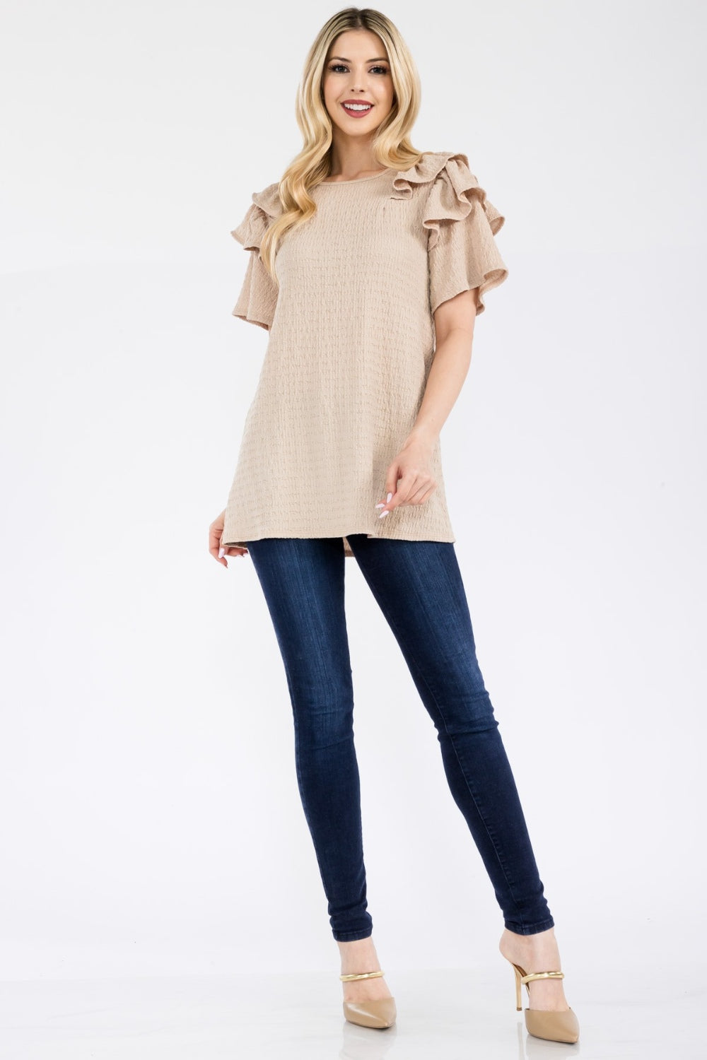 Plus Size Ruffle Layered Short Sleeve Texture Top