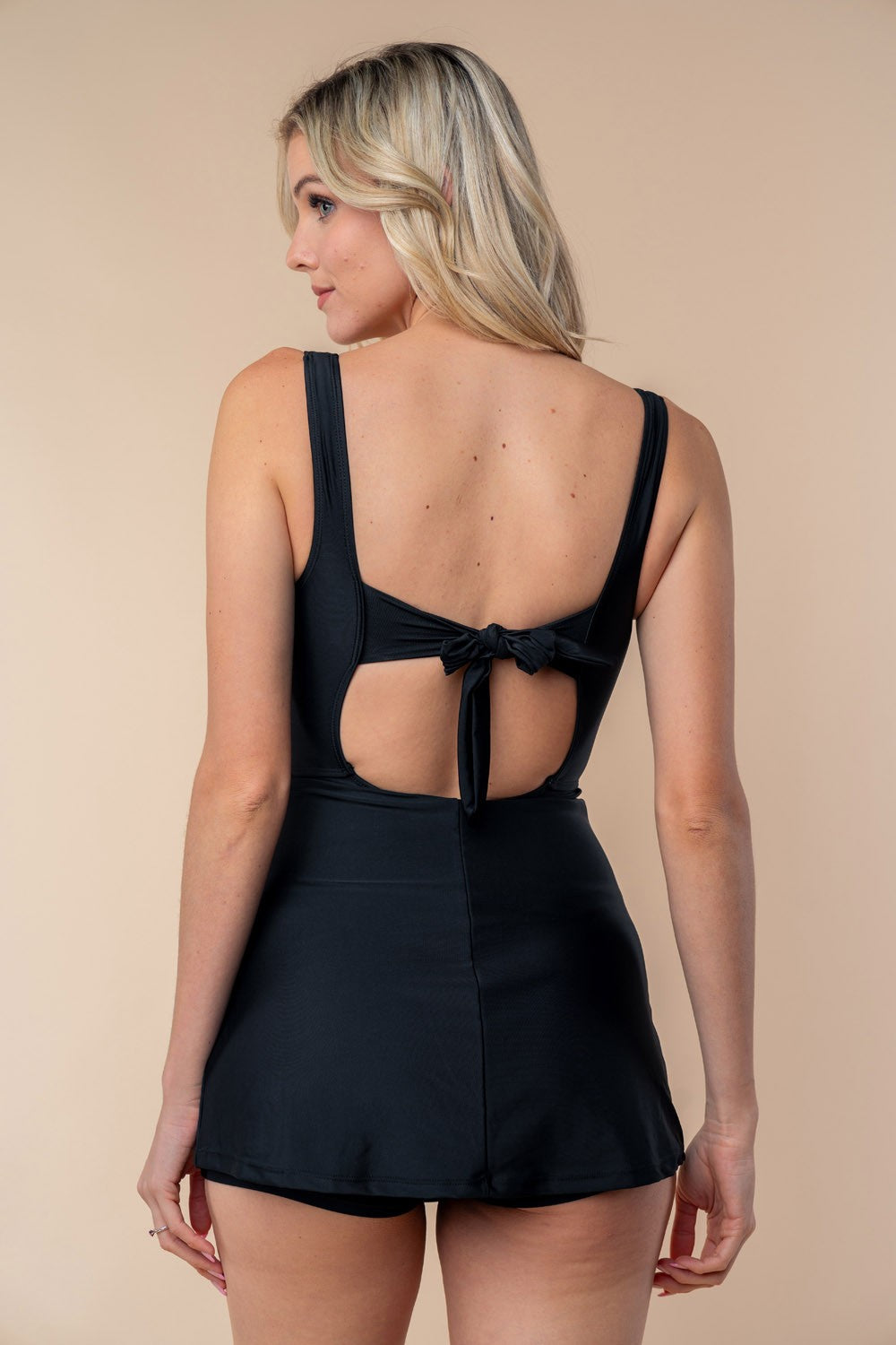 Full Size Sleeveless Tie Back Performance Knit Swim Dress