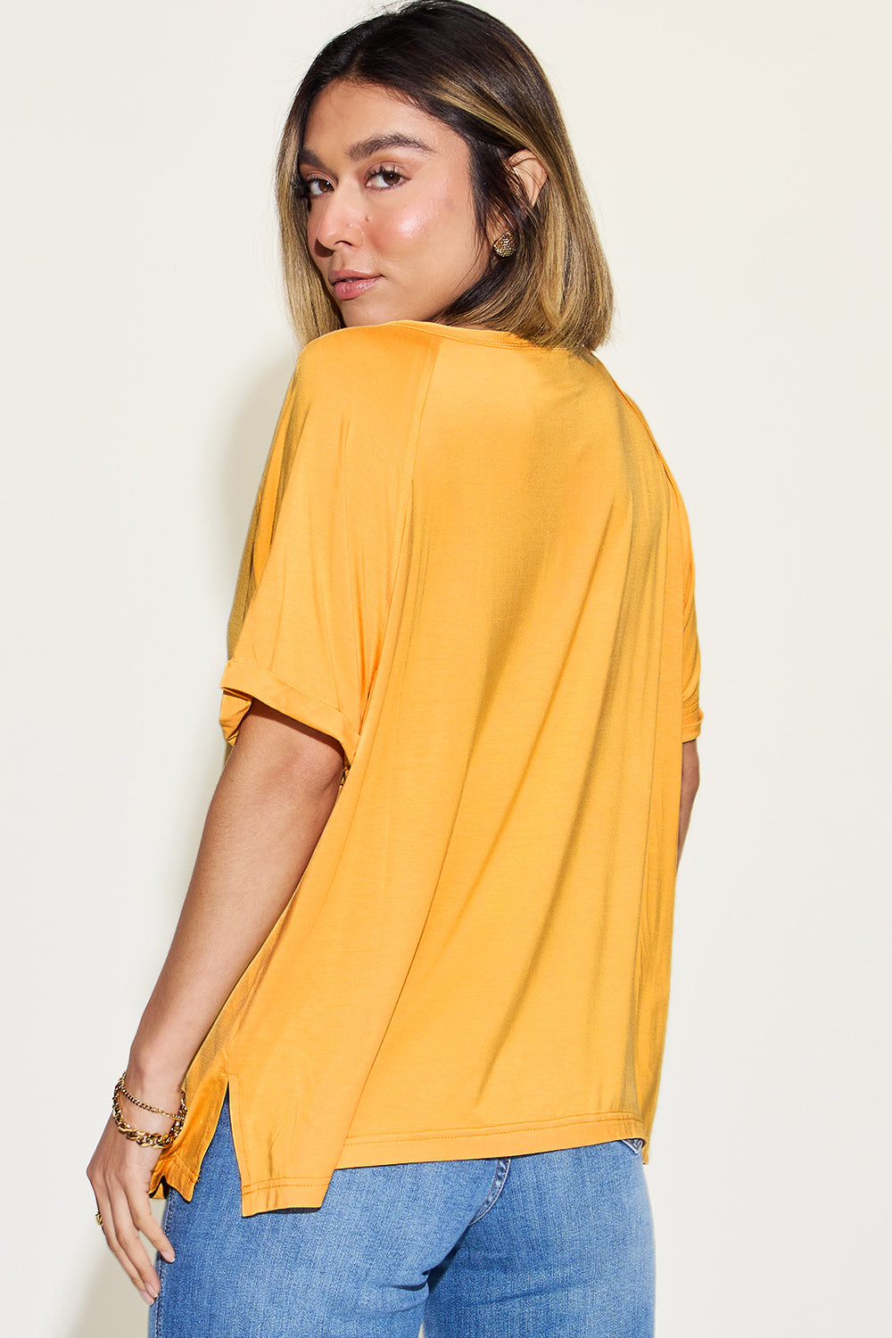 Full Size Bamboo Slit V-Neck Short Sleeve T-Shirt