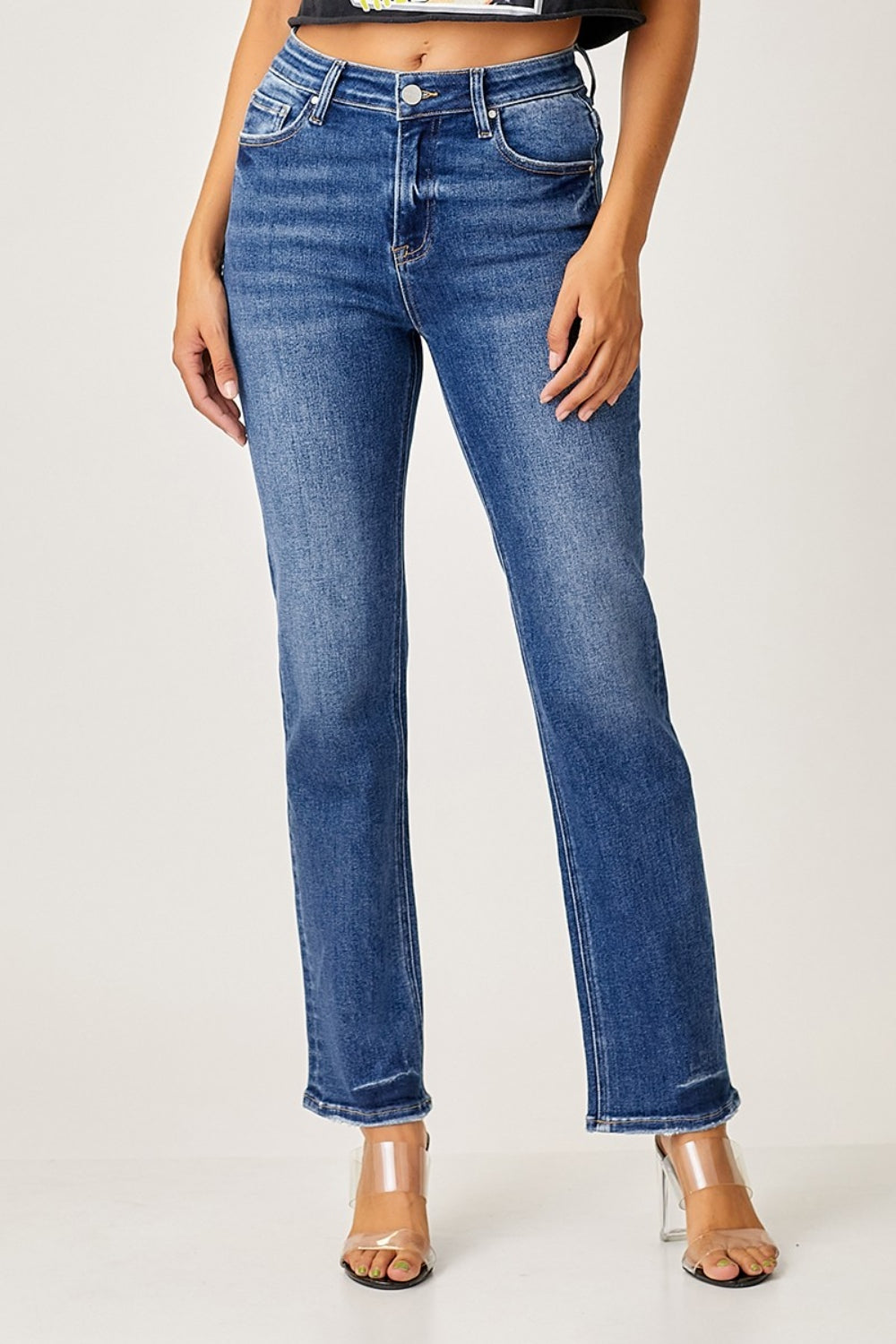 Mid Rise Slim Straight Jeans