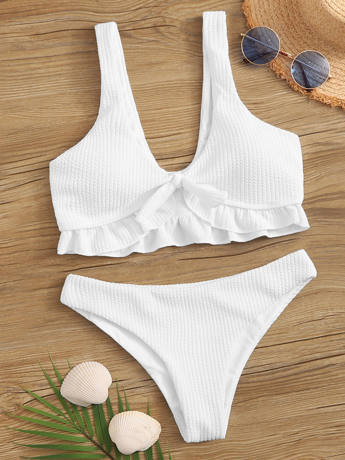 White Textured Bikini Set - White / XL
