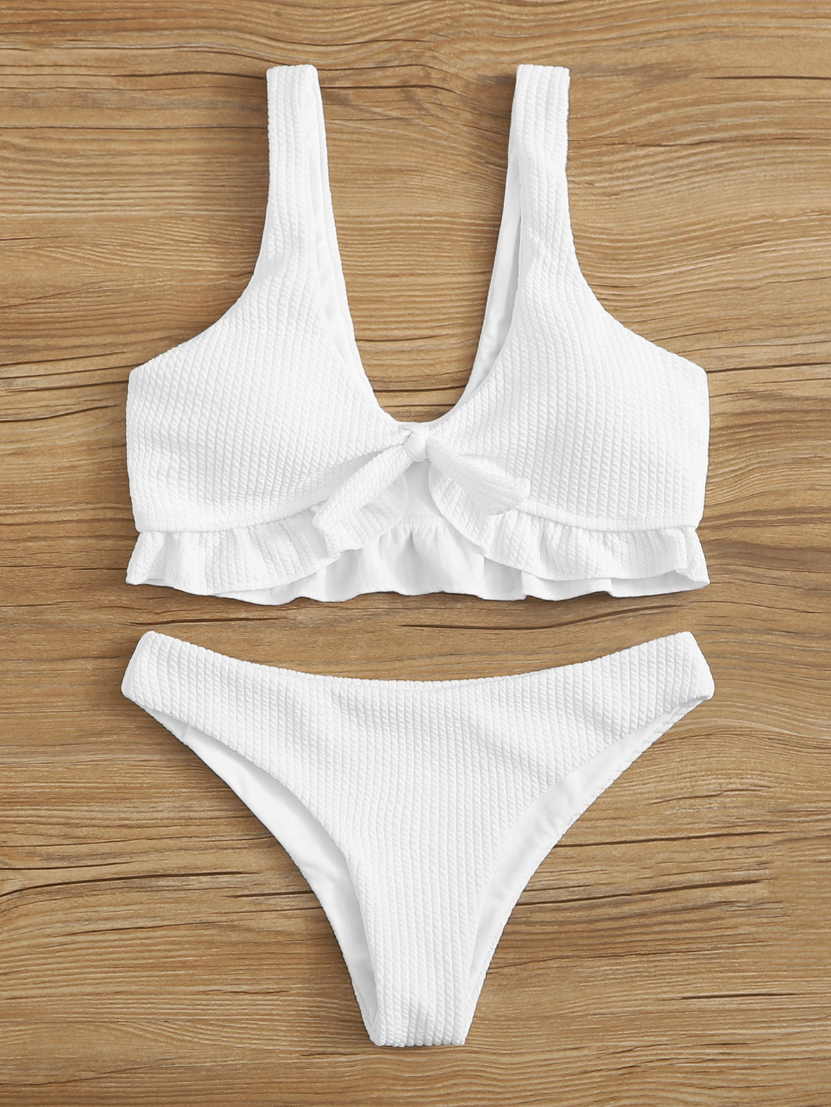 White Textured Bikini Set - 