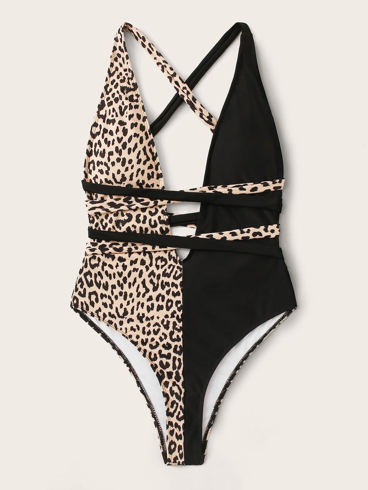 Leopard Print Criss Cross One Piece Swimsuit - 