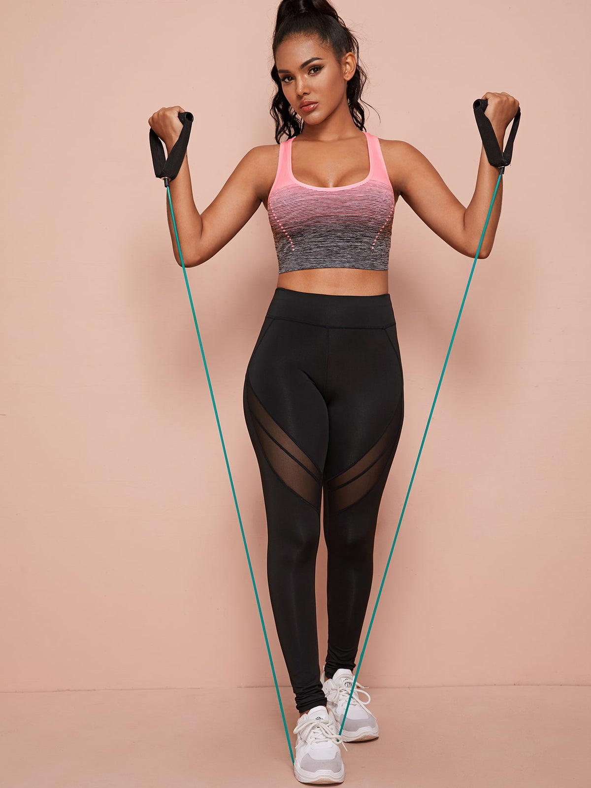 Pink and Black Two Tone Racerback Sports Bra - 