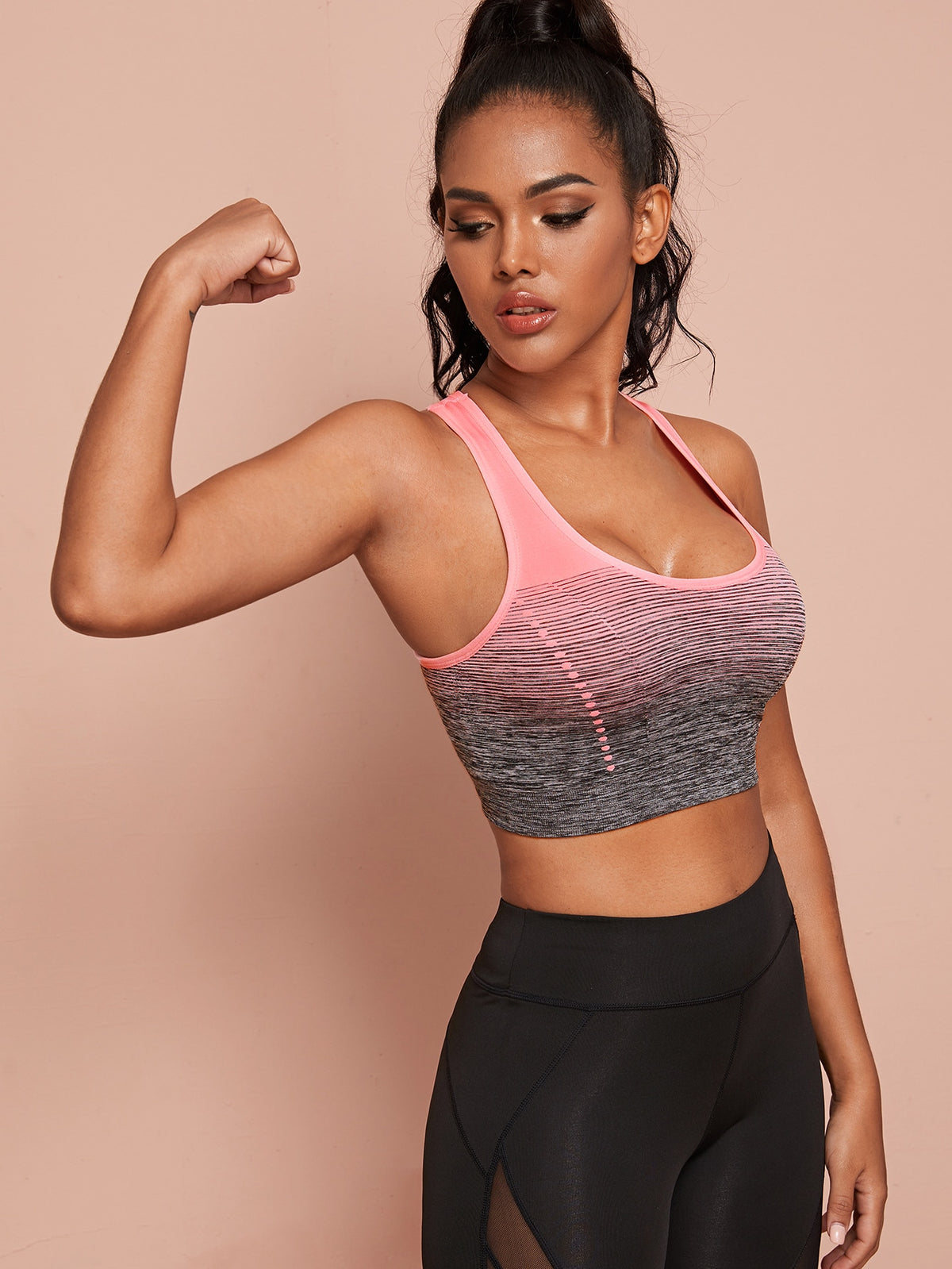 Pink and Black Two Tone Racerback Sports Bra - 