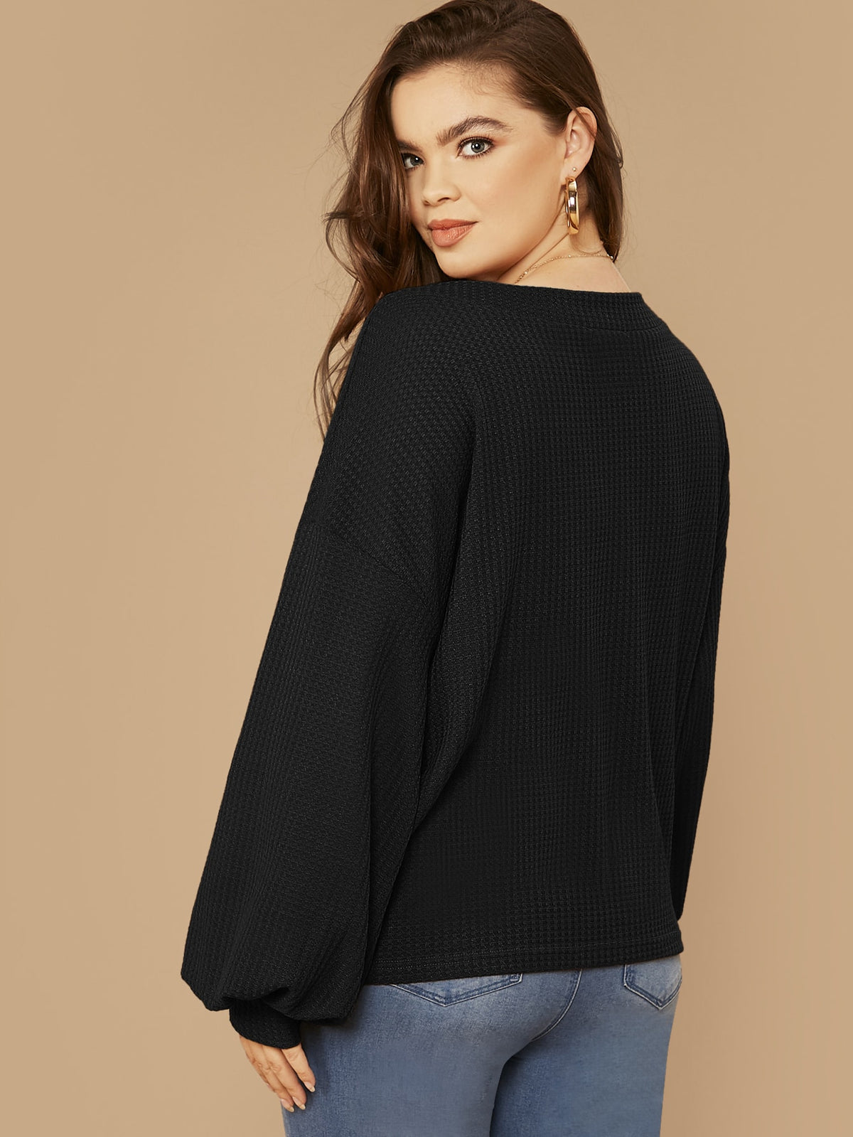 Plus Size Waffle Knit Top - 