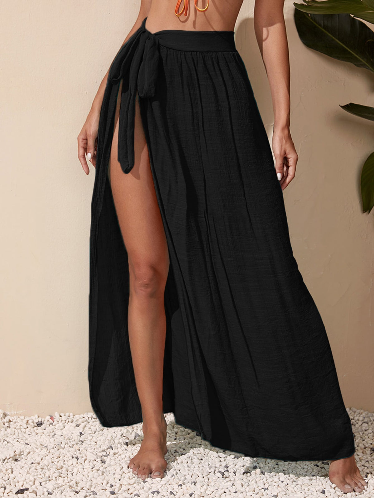 Knotted Coverup Skirt - Black / L