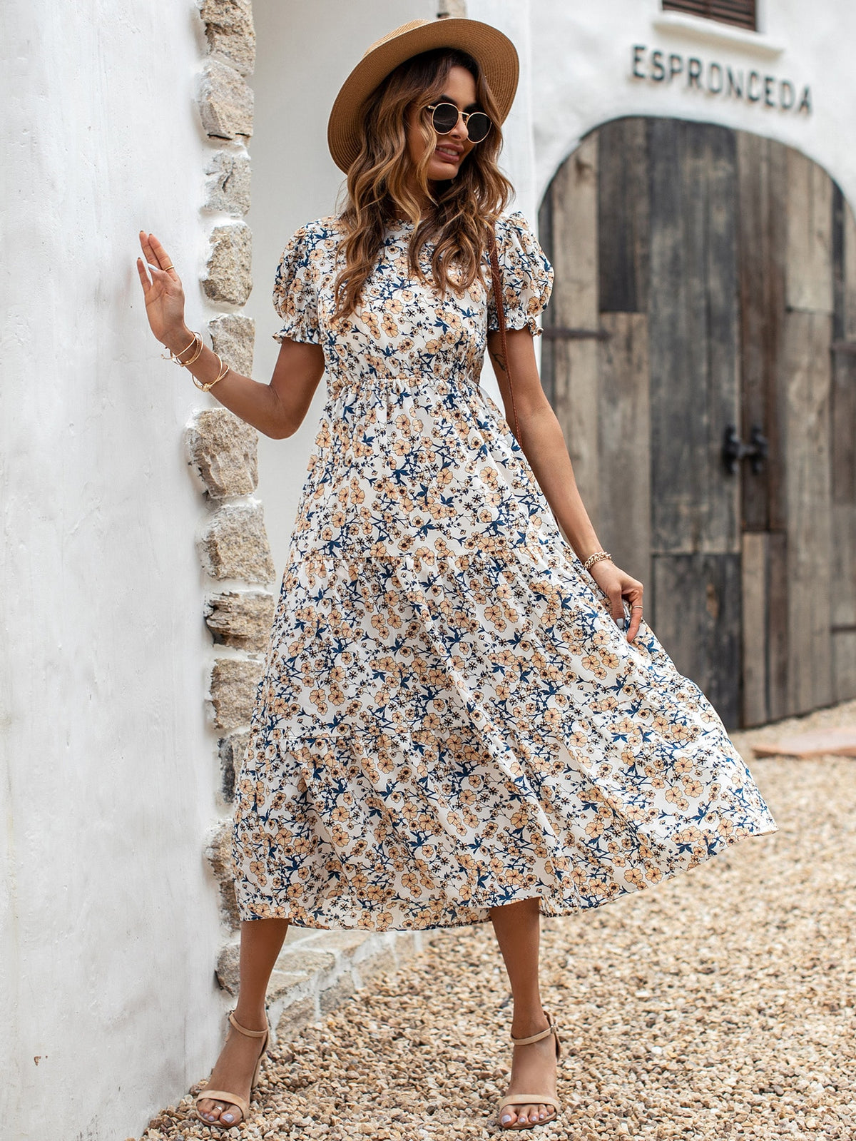 Floral A-line Dress With Ruffle Hem - 