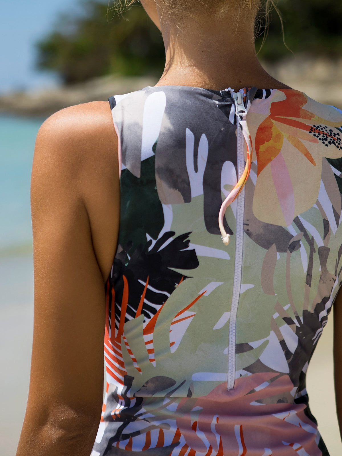 Tropical Print With Zip Back One-Piece Swimsuit - 