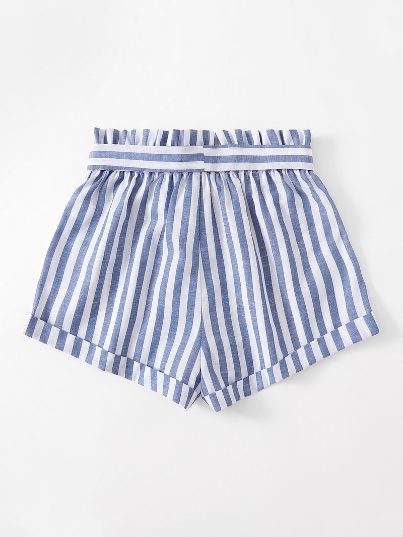 Striped Shorts with Rolled Hem - 