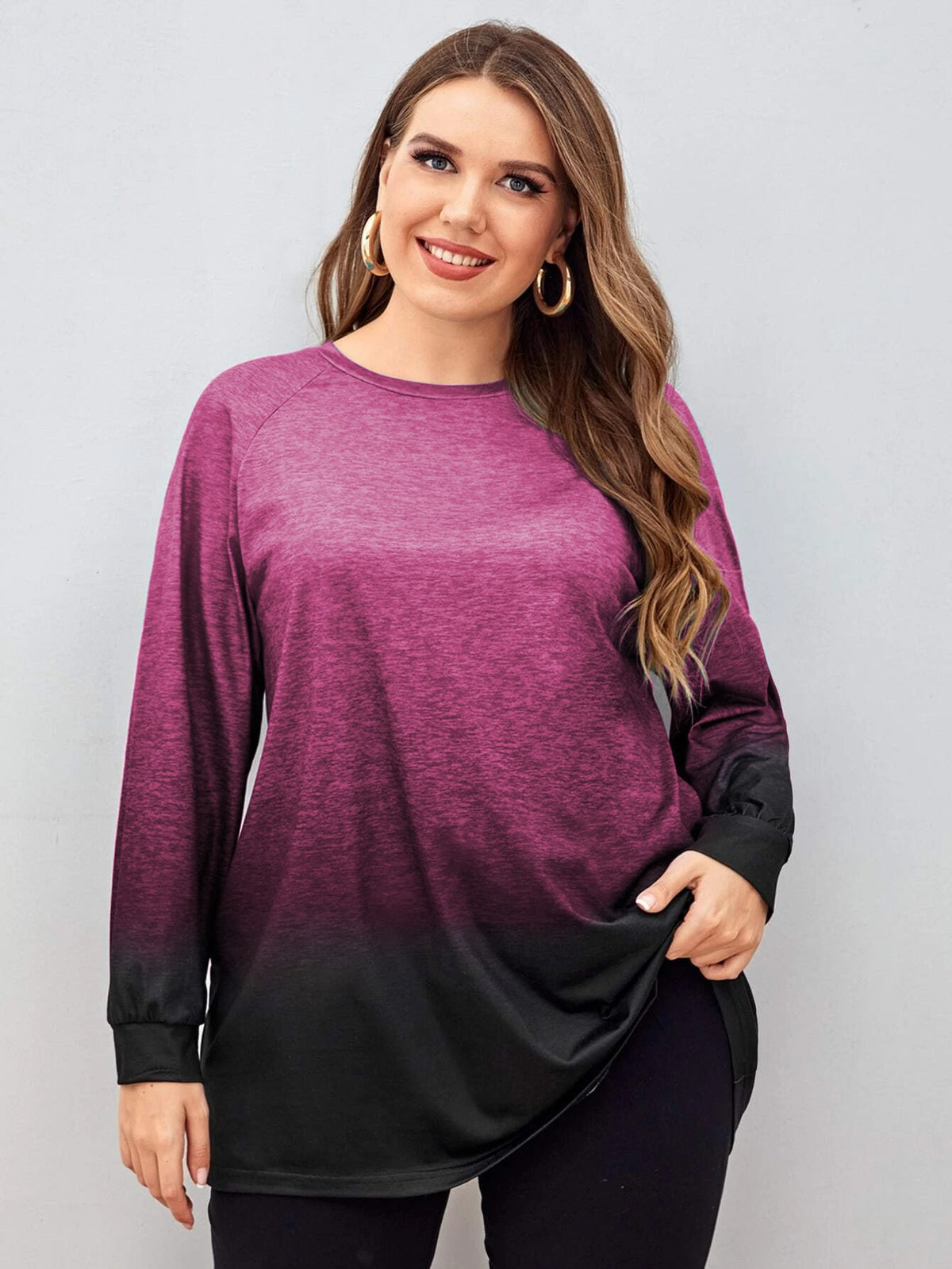 Plus Size Two Tone Tee with Raglan Sleeve - Multicolor-3 / 4XL