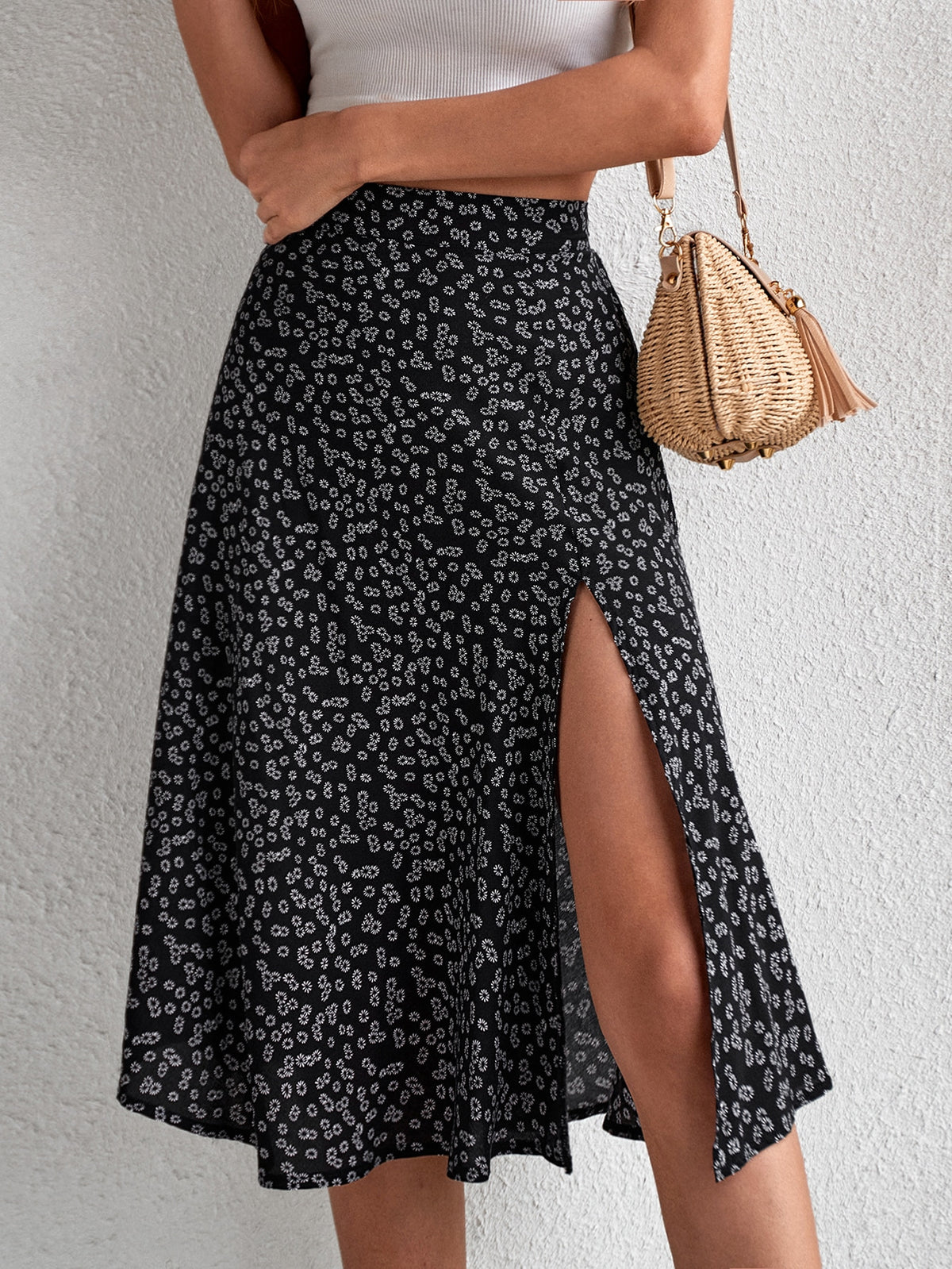 Floral Print Skirt with Split Thigh