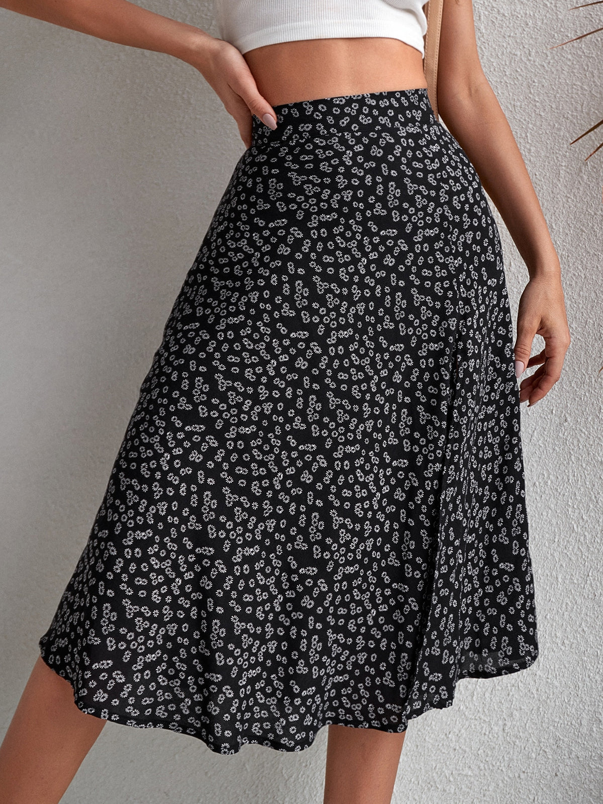 Floral Print Skirt with Split Thigh