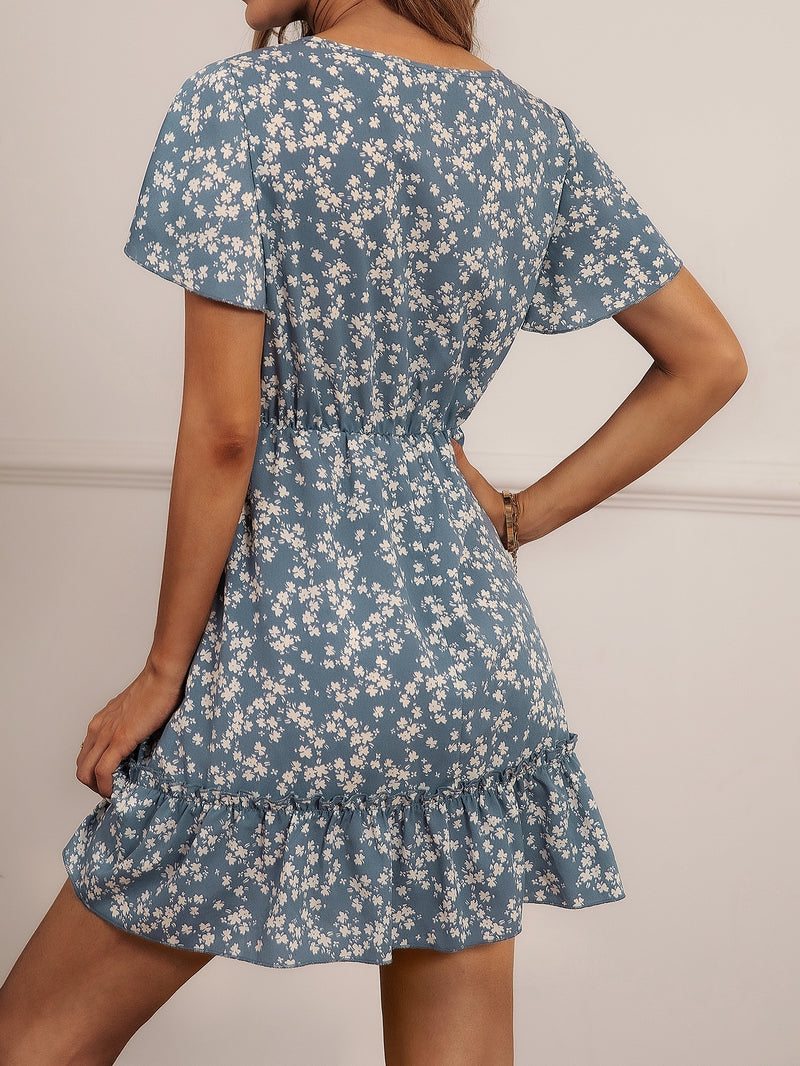 Floral Print Dress with Ruffle - 