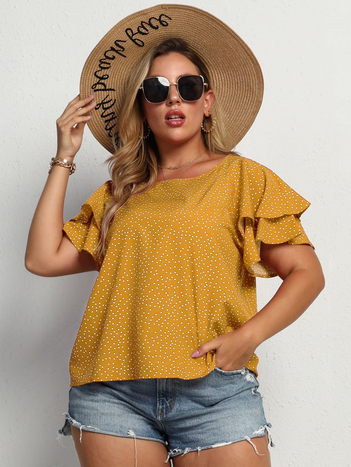 Plus Boho Polka Dot Blouse - 