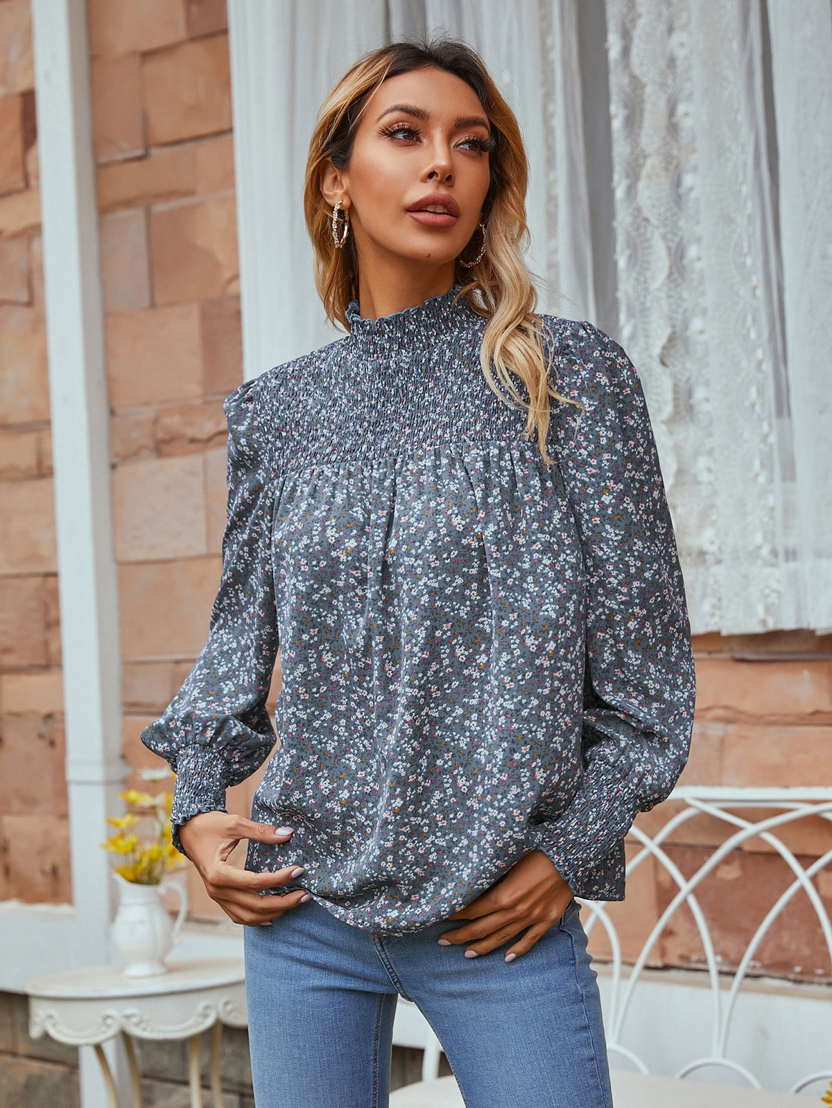 Floral Shirred Blouse