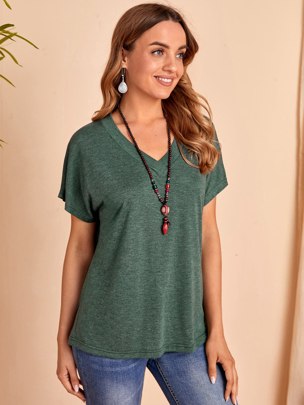 V-neck Tee with Batwing Sleeve