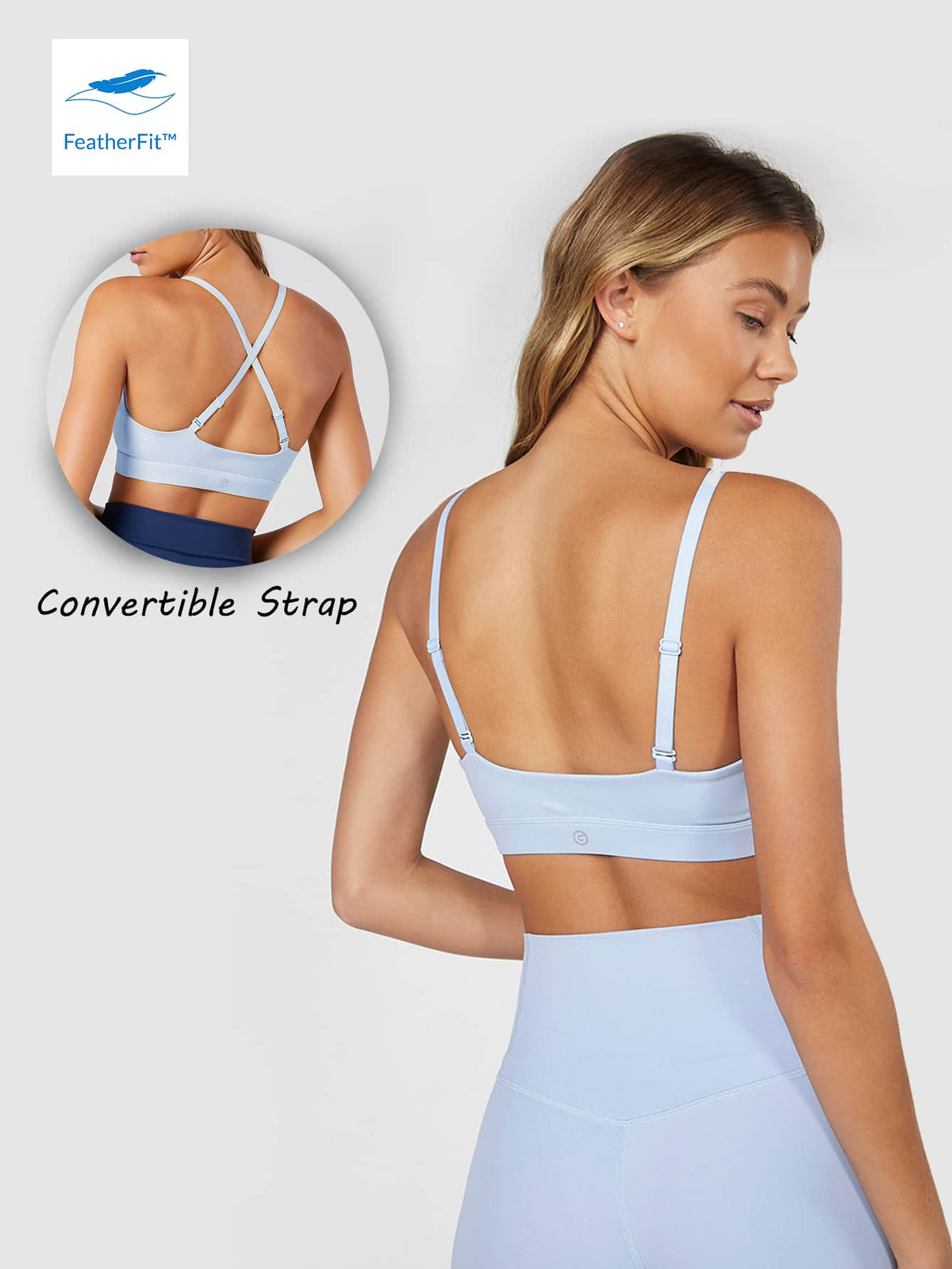 Convertible Strap Medium Support Sports Bra - Baby Blue / XL