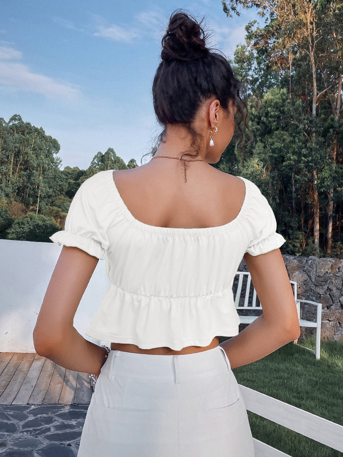Puff Size Sleeve Crop Top - 