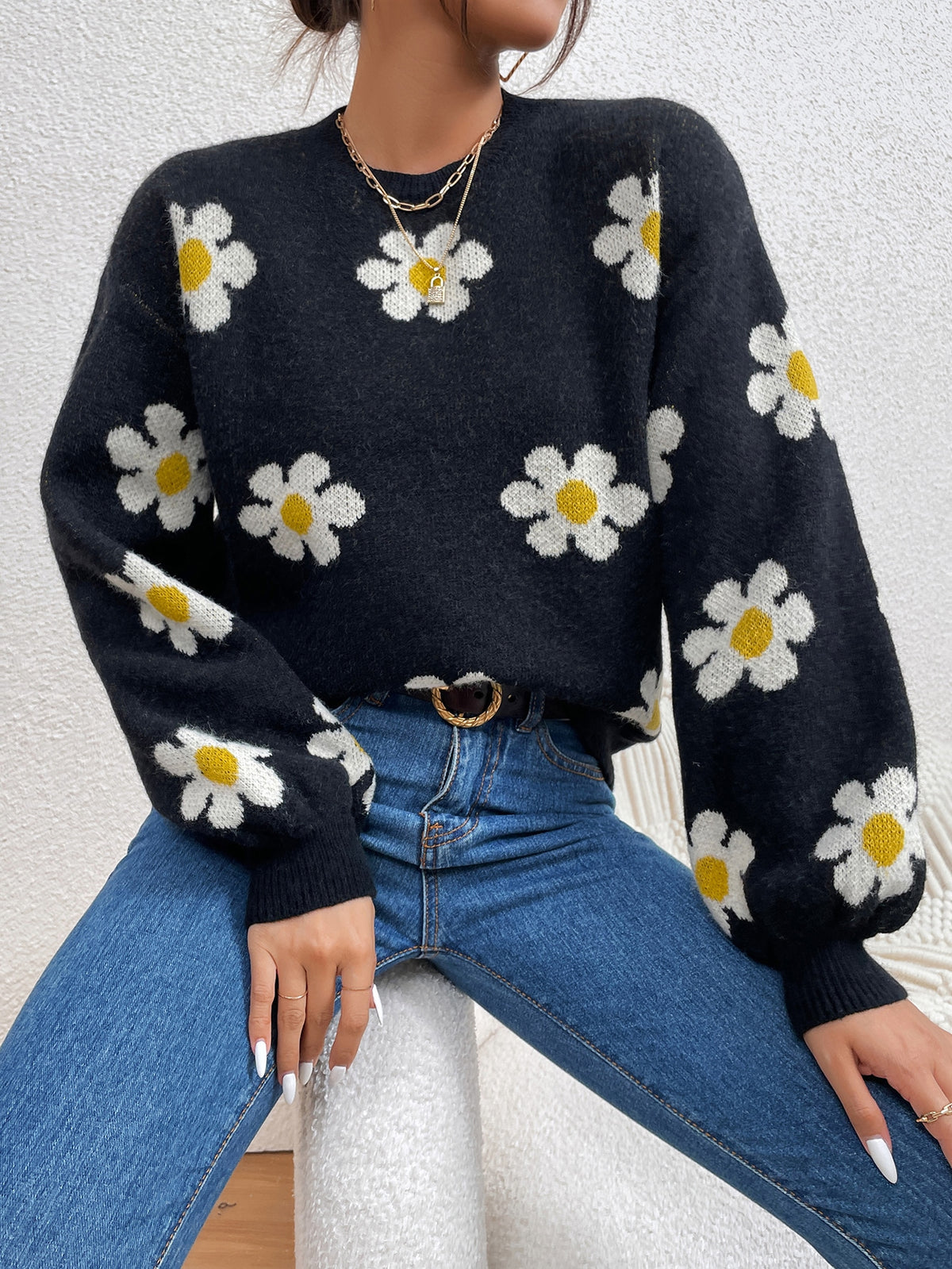 Floral Pattern Flower Sweater