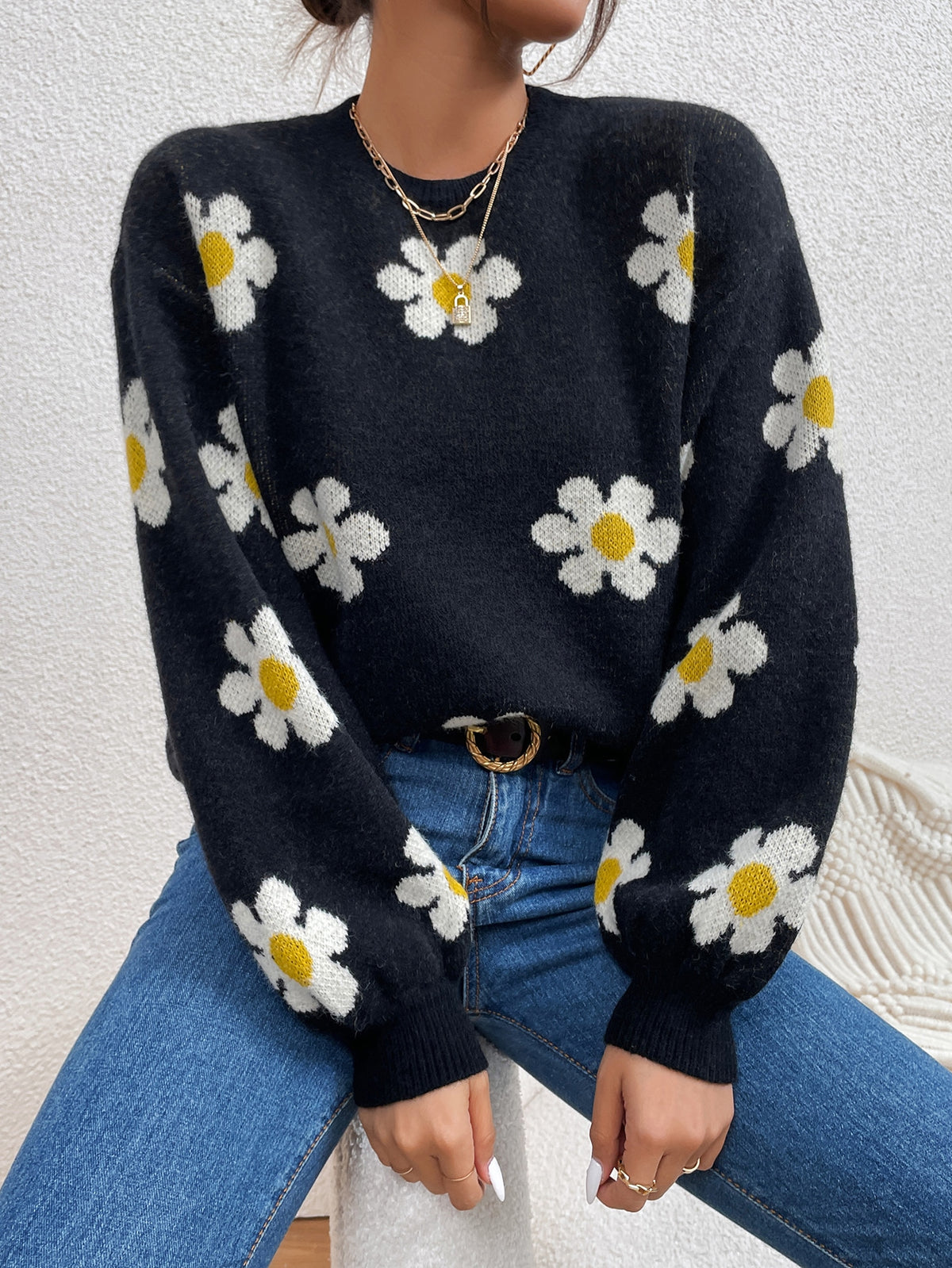 Floral Pattern Flower Sweater