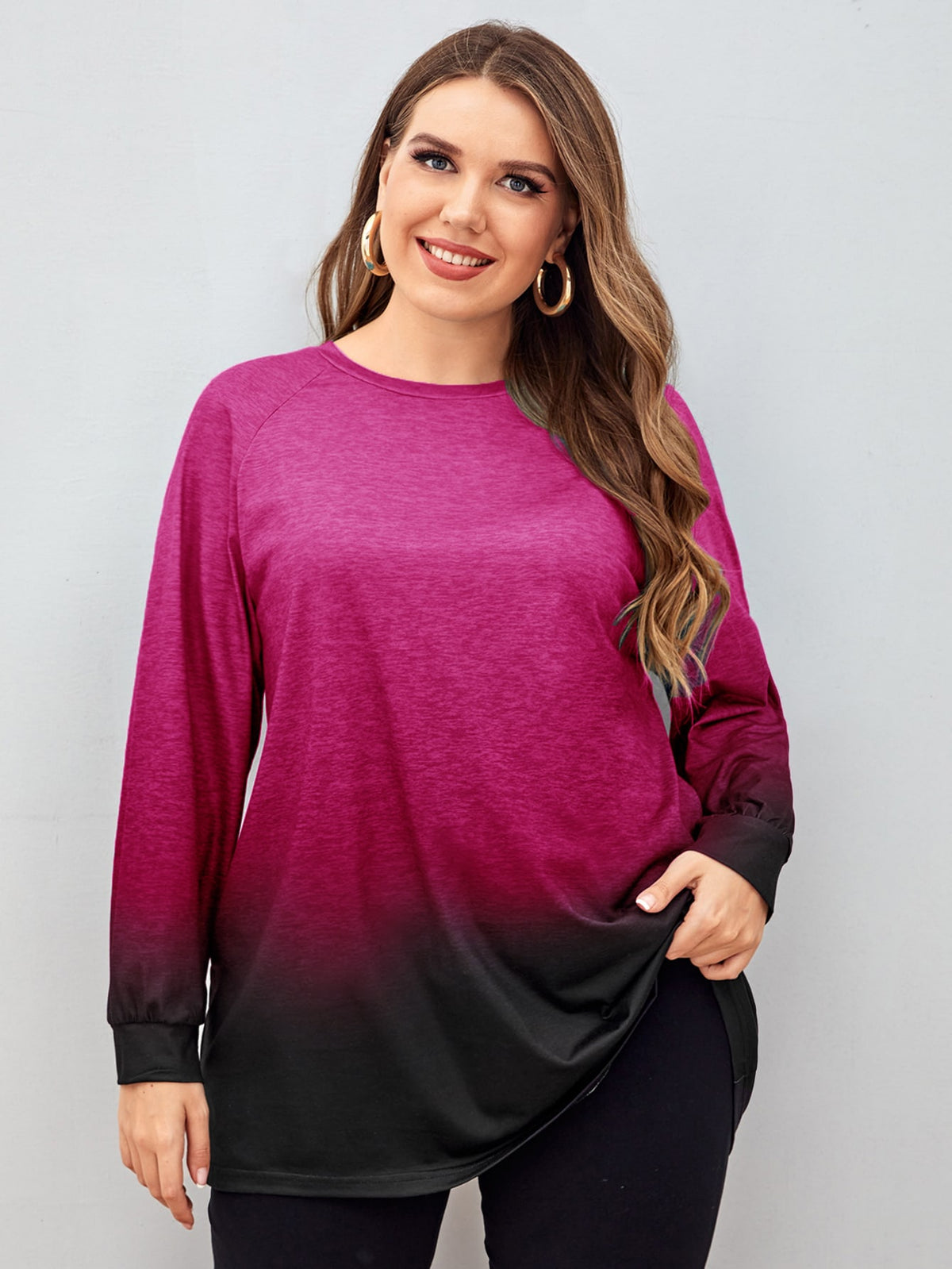 Plus Size Two Tone Tee with Raglan Sleeve - Multicolor-6 / 4XL