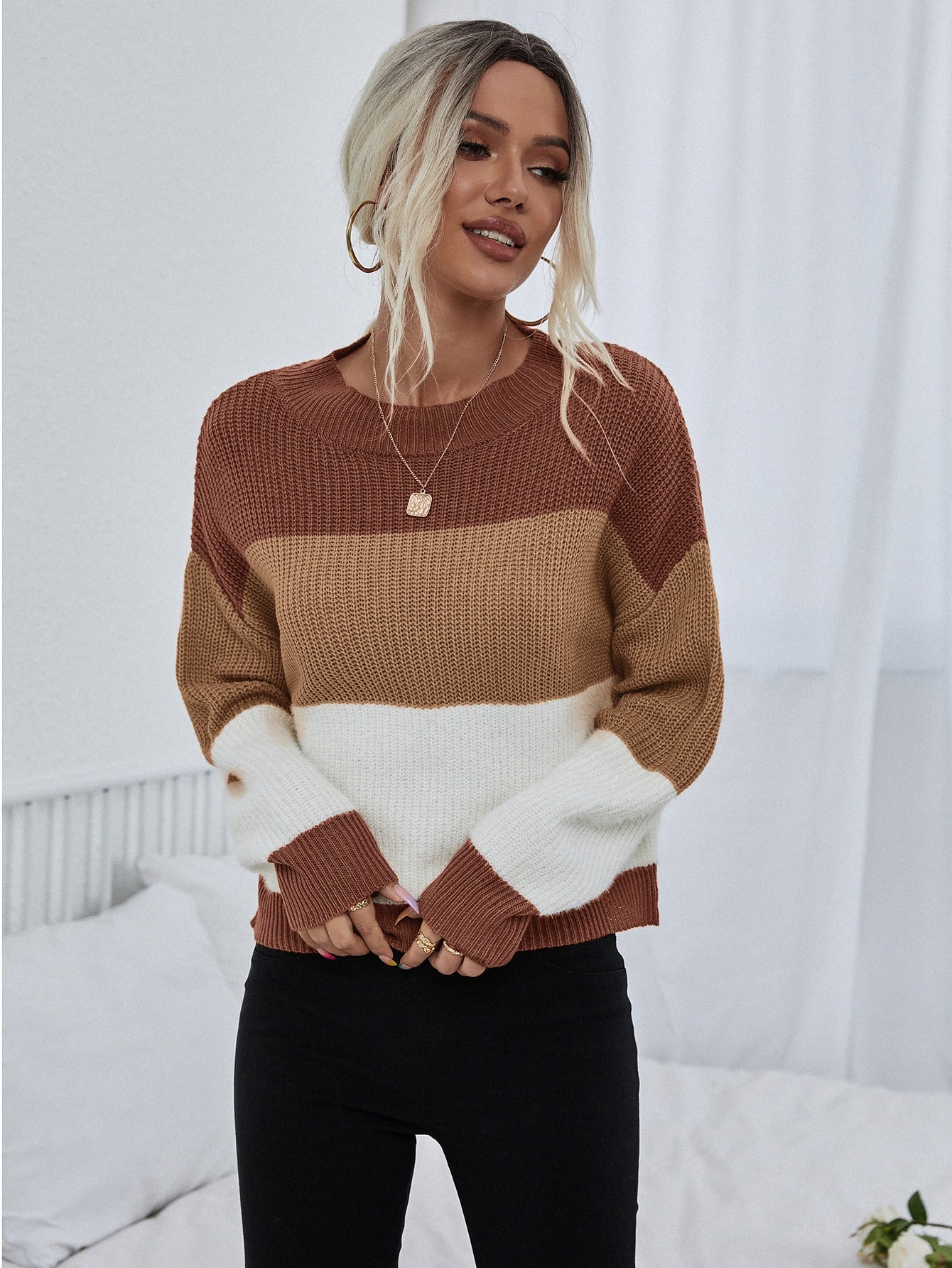 ニット・セーター HUECLOSET Color block brush knit 25KERO27 RODEO CROWNS WIDE BOWL | マルチカラーネップニット (ニット