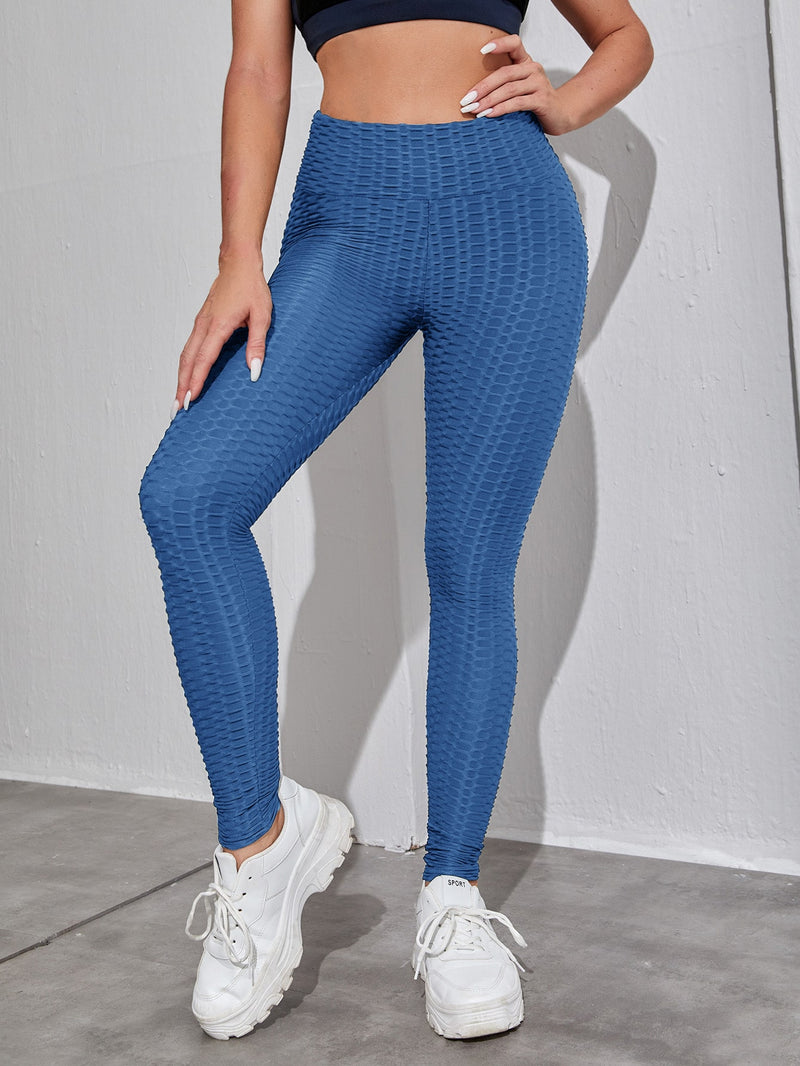 Honeycomb Textured Solid Color Sports Leggings - 