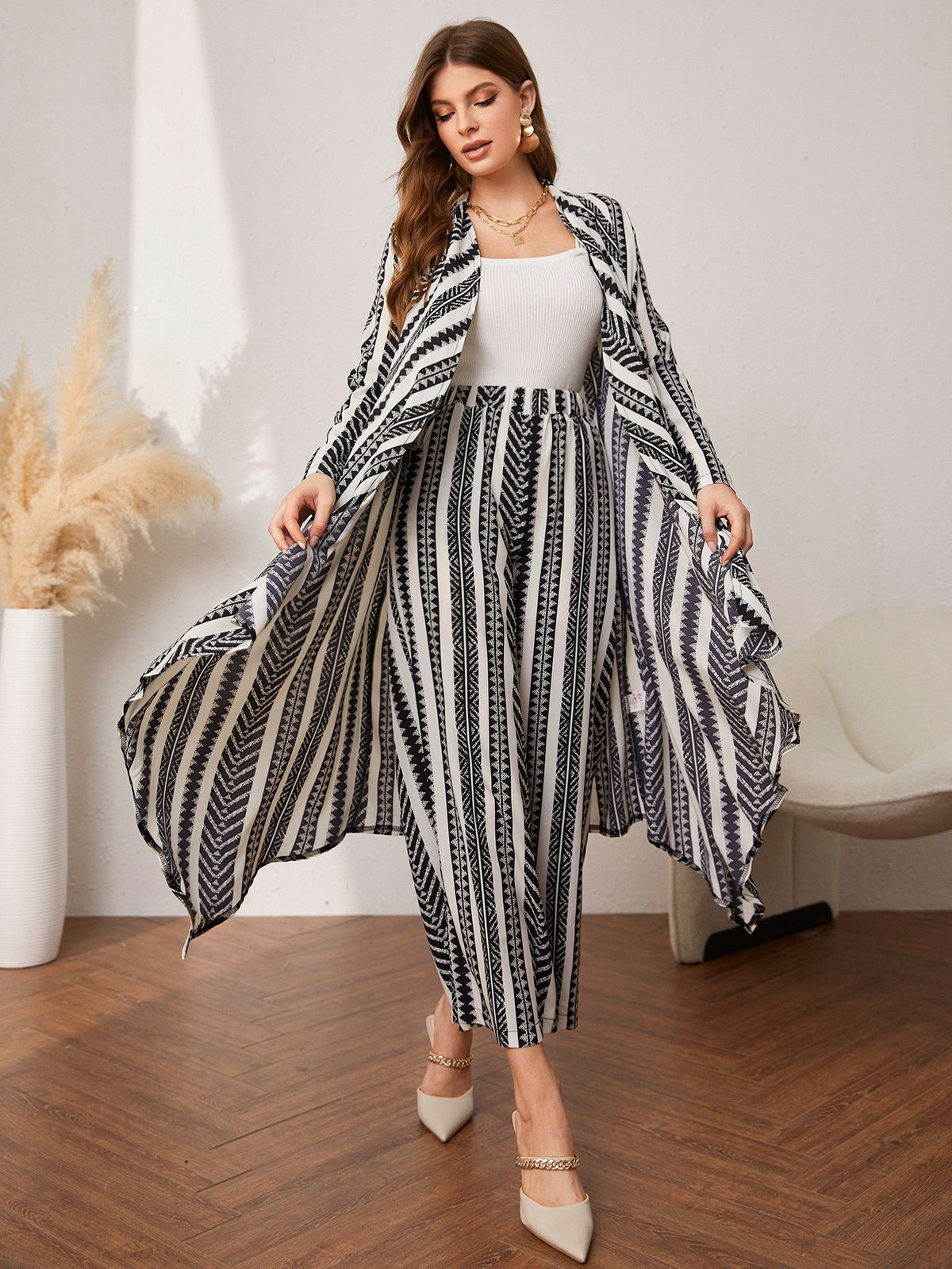 Tribal Print Coat and Pants - Black and White / XL