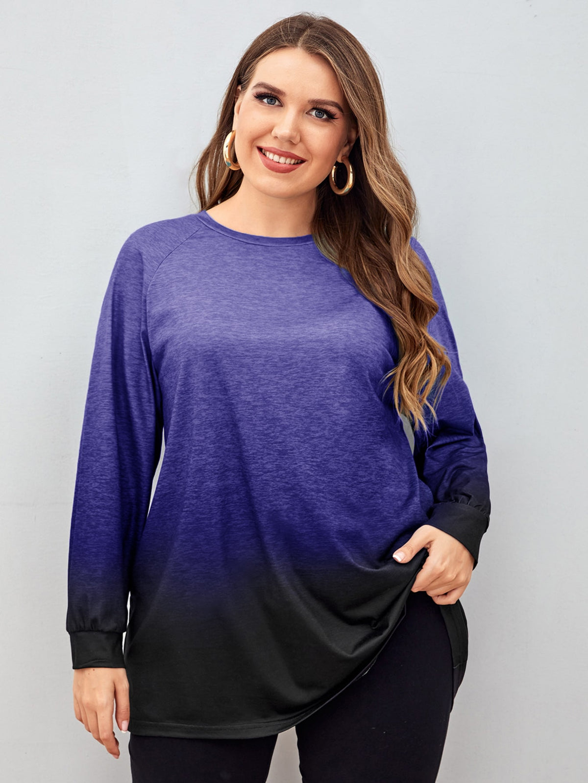 Plus Size Two Tone Tee with Raglan Sleeve - Multicolor-7 / 4XL