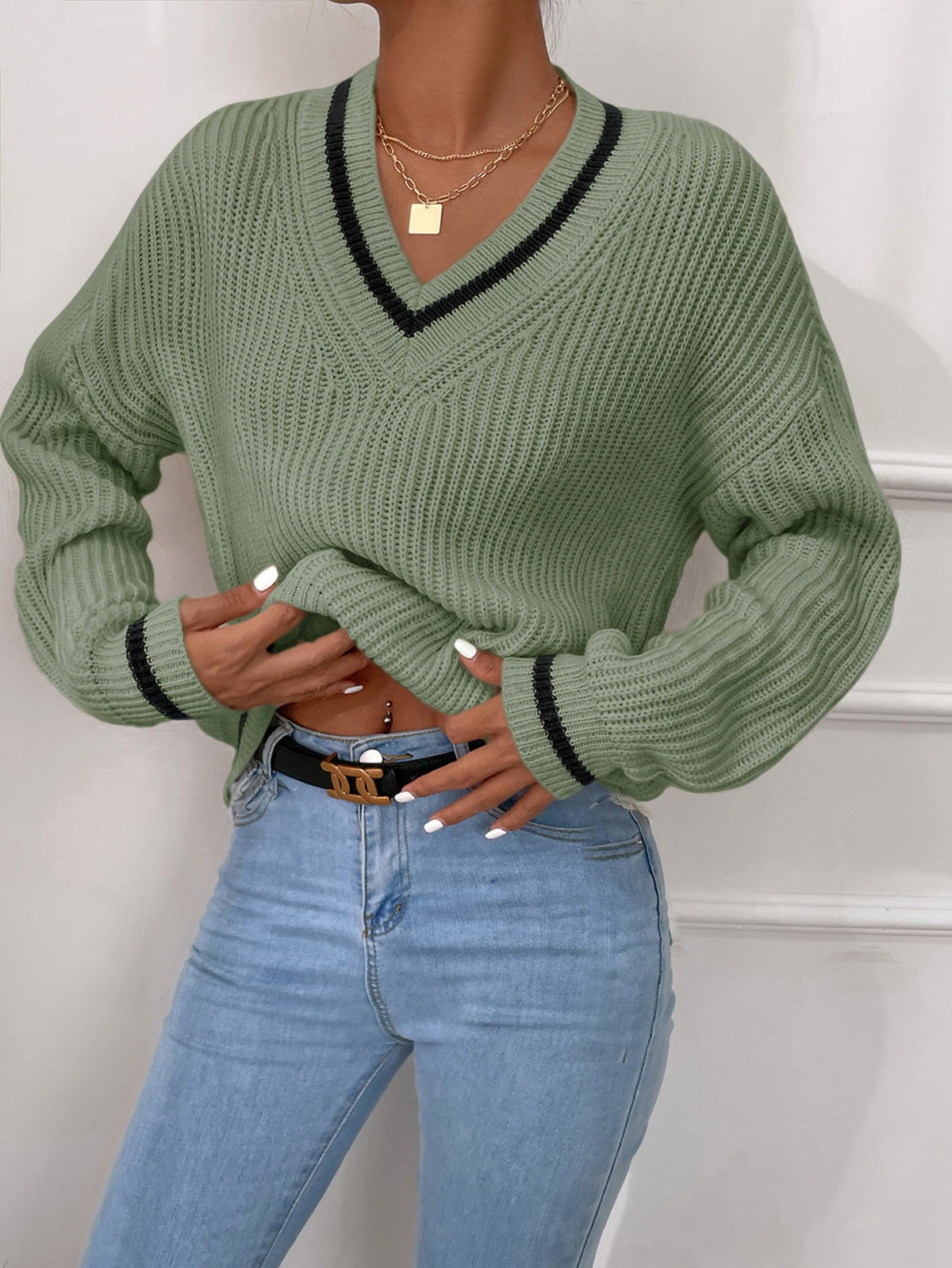 Striped Trim Sweater