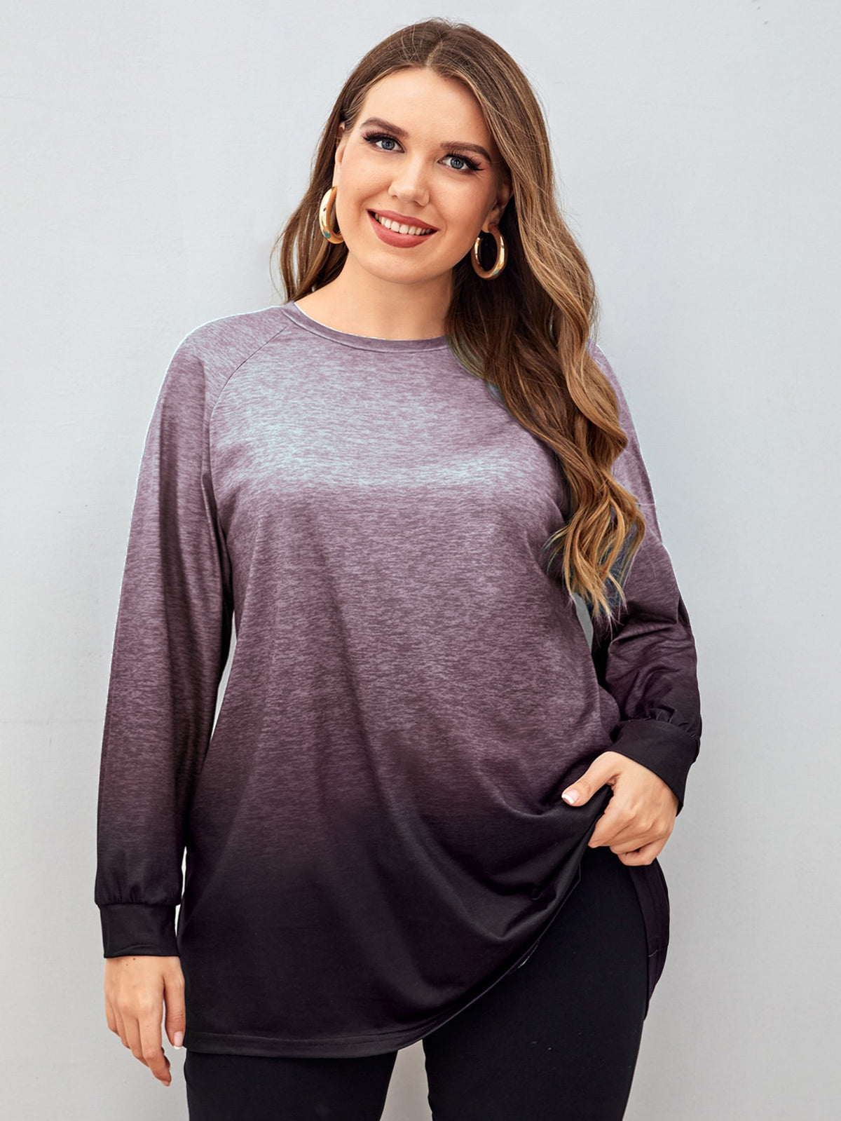 Plus Size Two Tone Tee with Raglan Sleeve - Multicolor-8 / 4XL