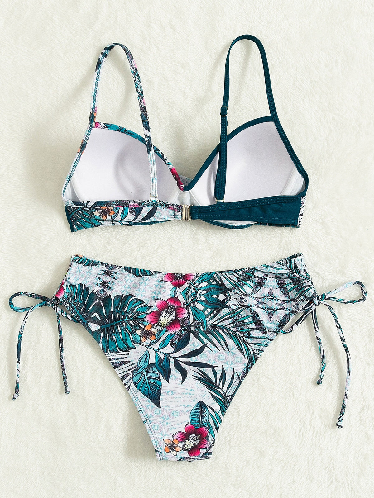 Tropical Print Bikini With Push Up Top - 