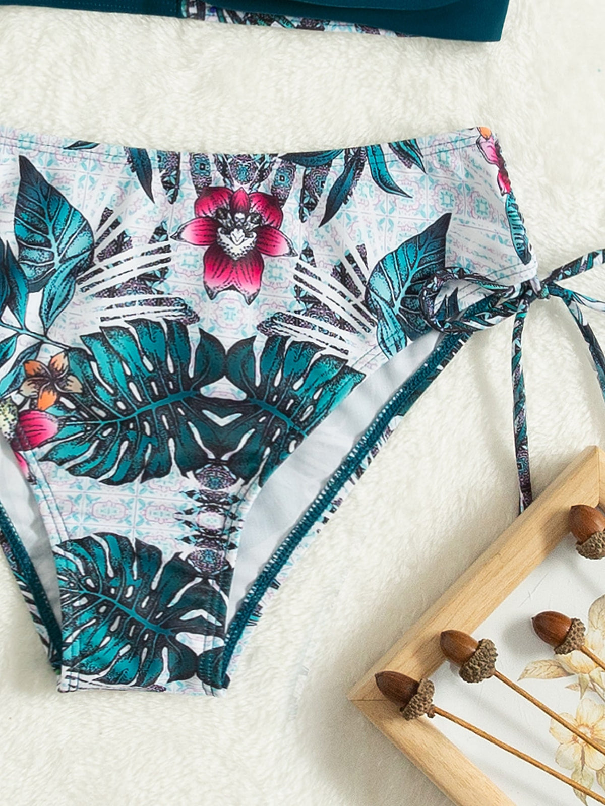 Tropical Print Bikini With Push Up Top - 