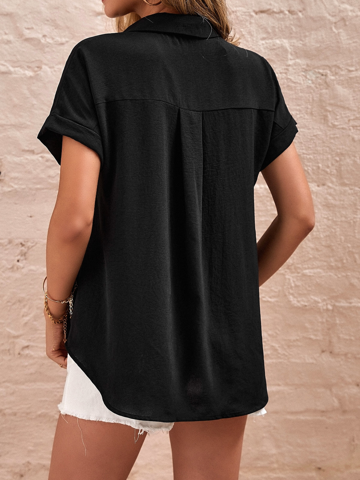 Blouse with Patched Pocket - 