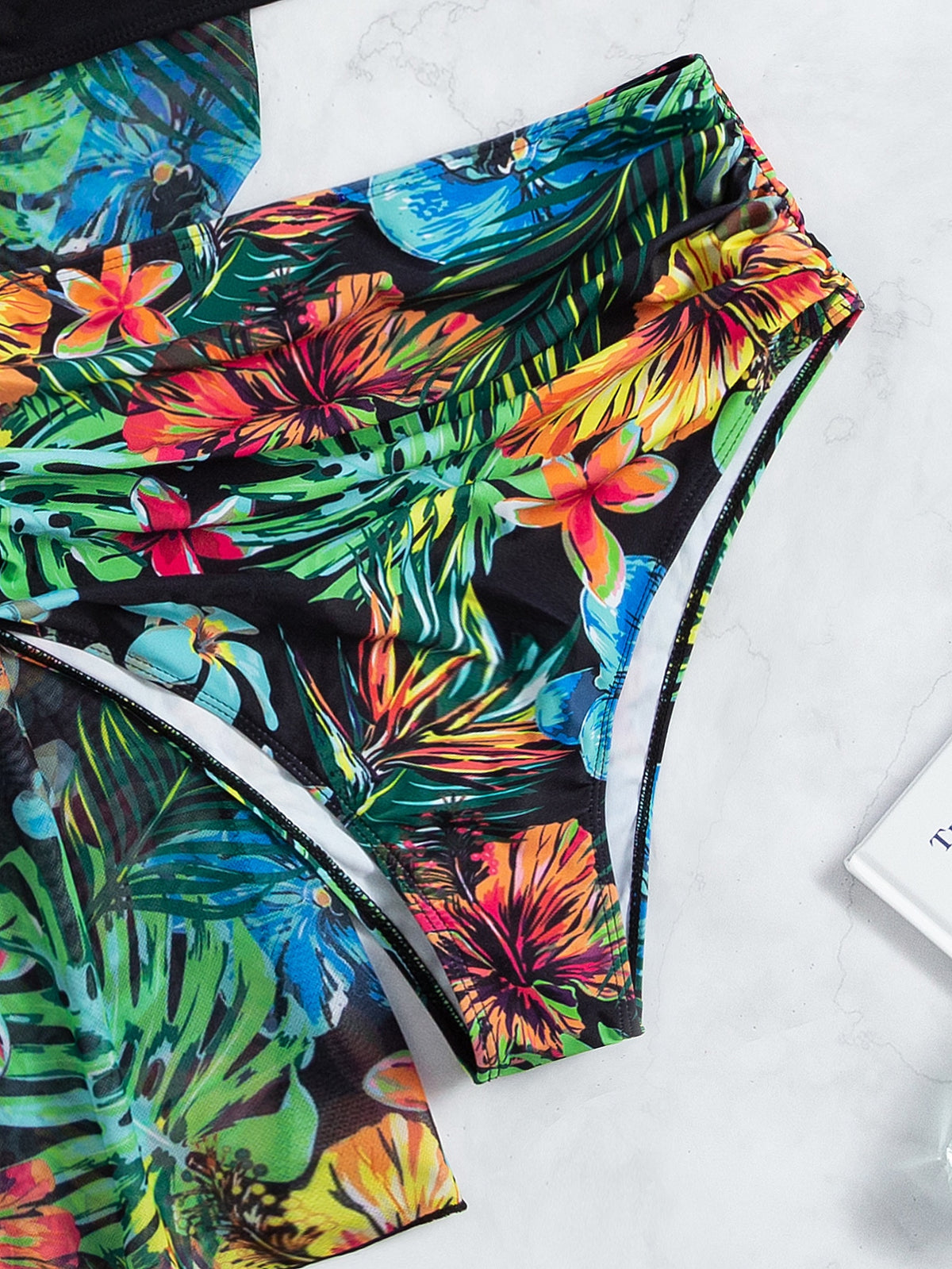 Push Up Bikini Swimsuit plus Kimono In Tropical Print
