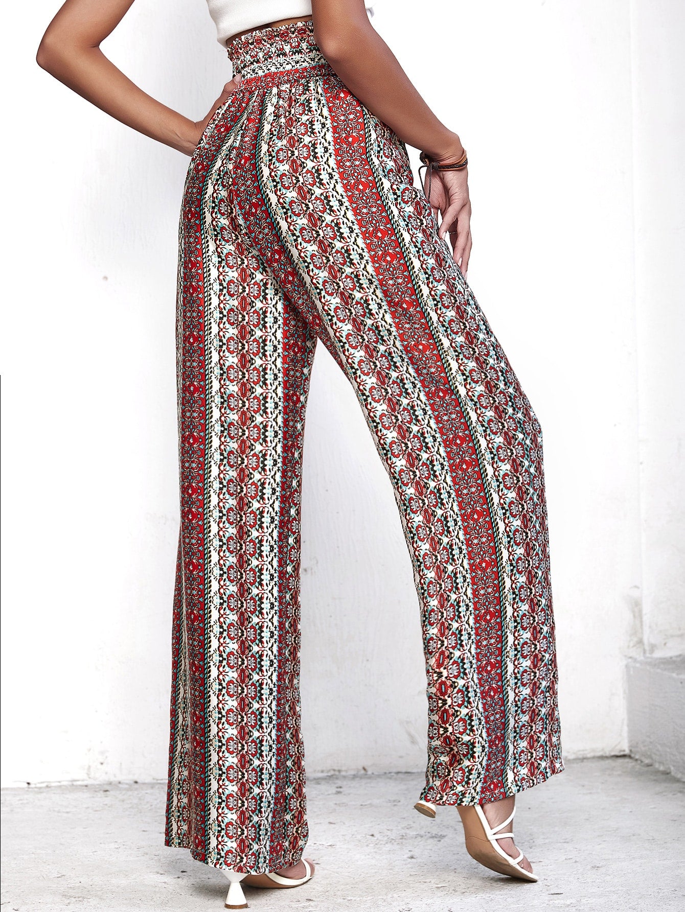 Tribal Print Wide Leg Pants with Shirred Waist | Pomona and Peach