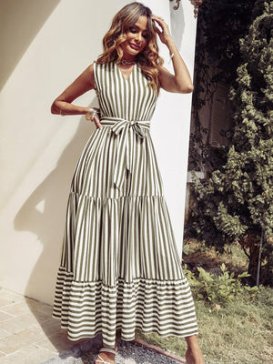 Striped Dress Belted with Ruffle Hem | Pomona and Peach