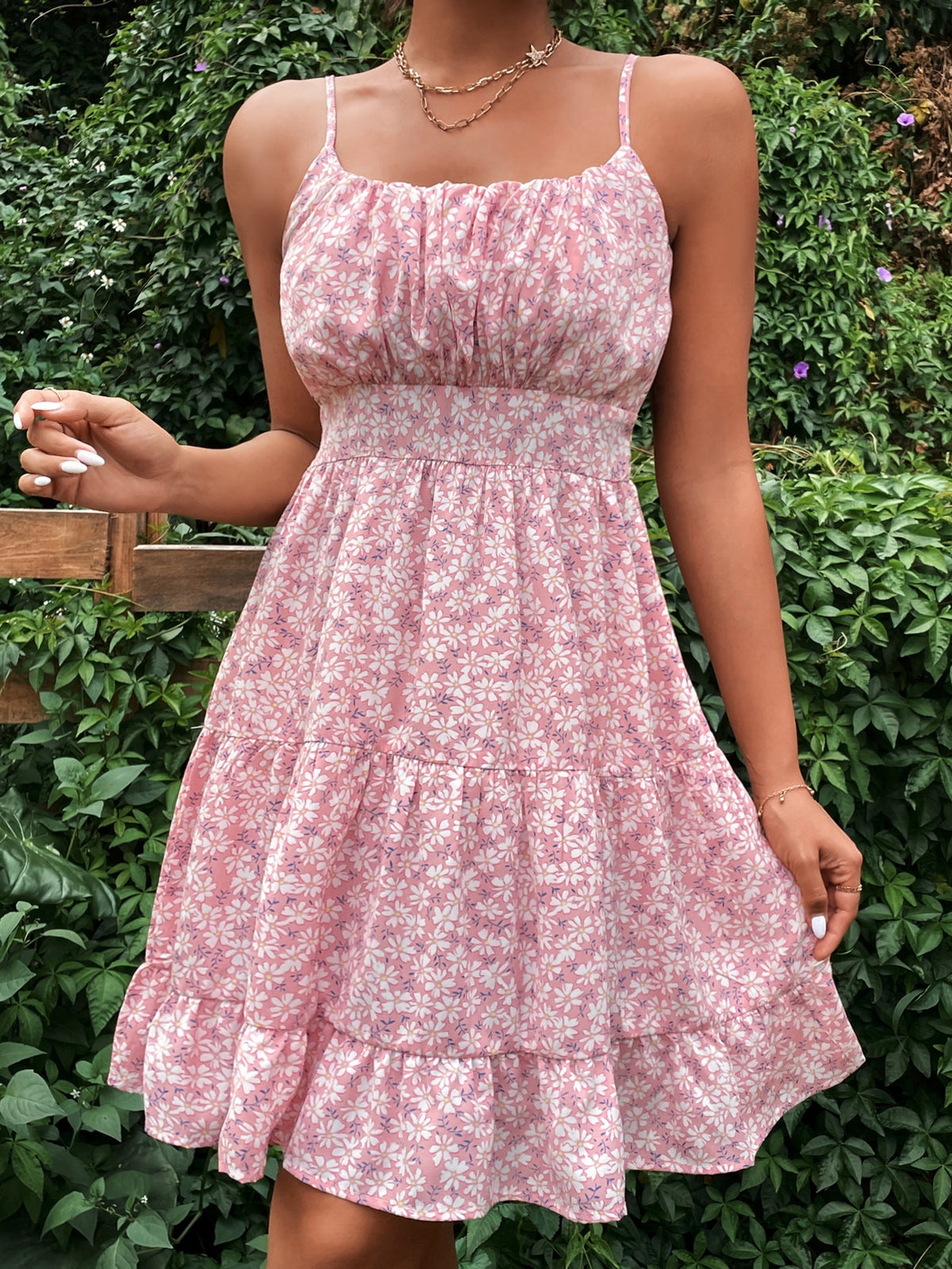 Floral Print Cami Dress - Pink / L