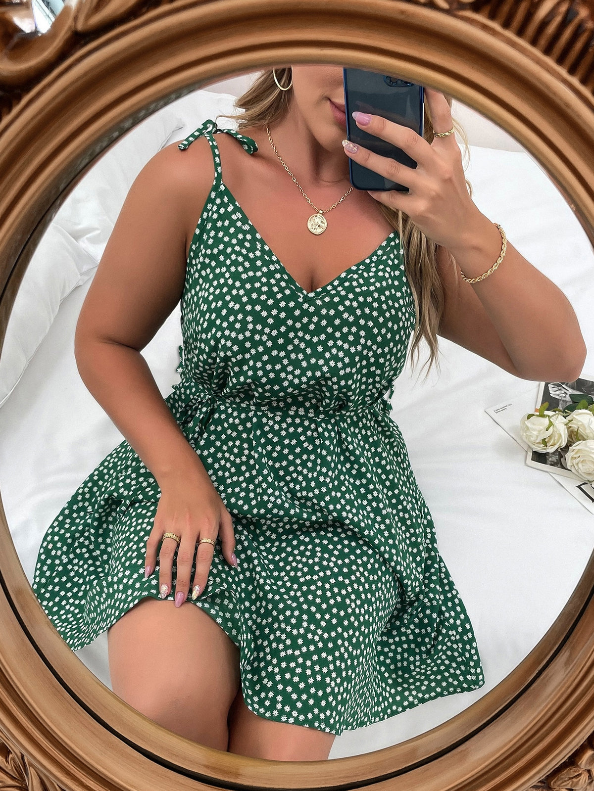 Plus Belted Cami Dress - Green / 4XL