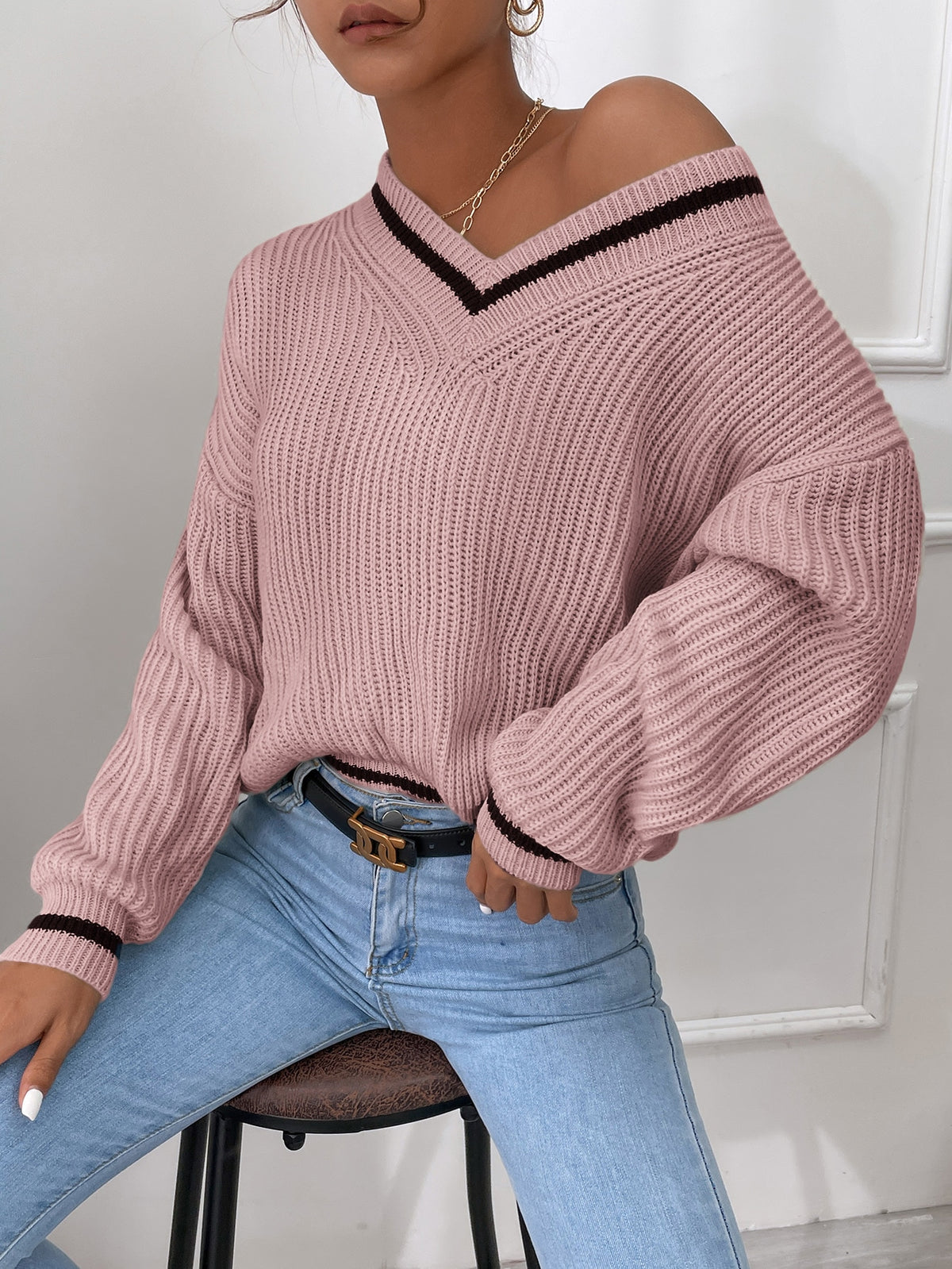 Striped Trim Sweater
