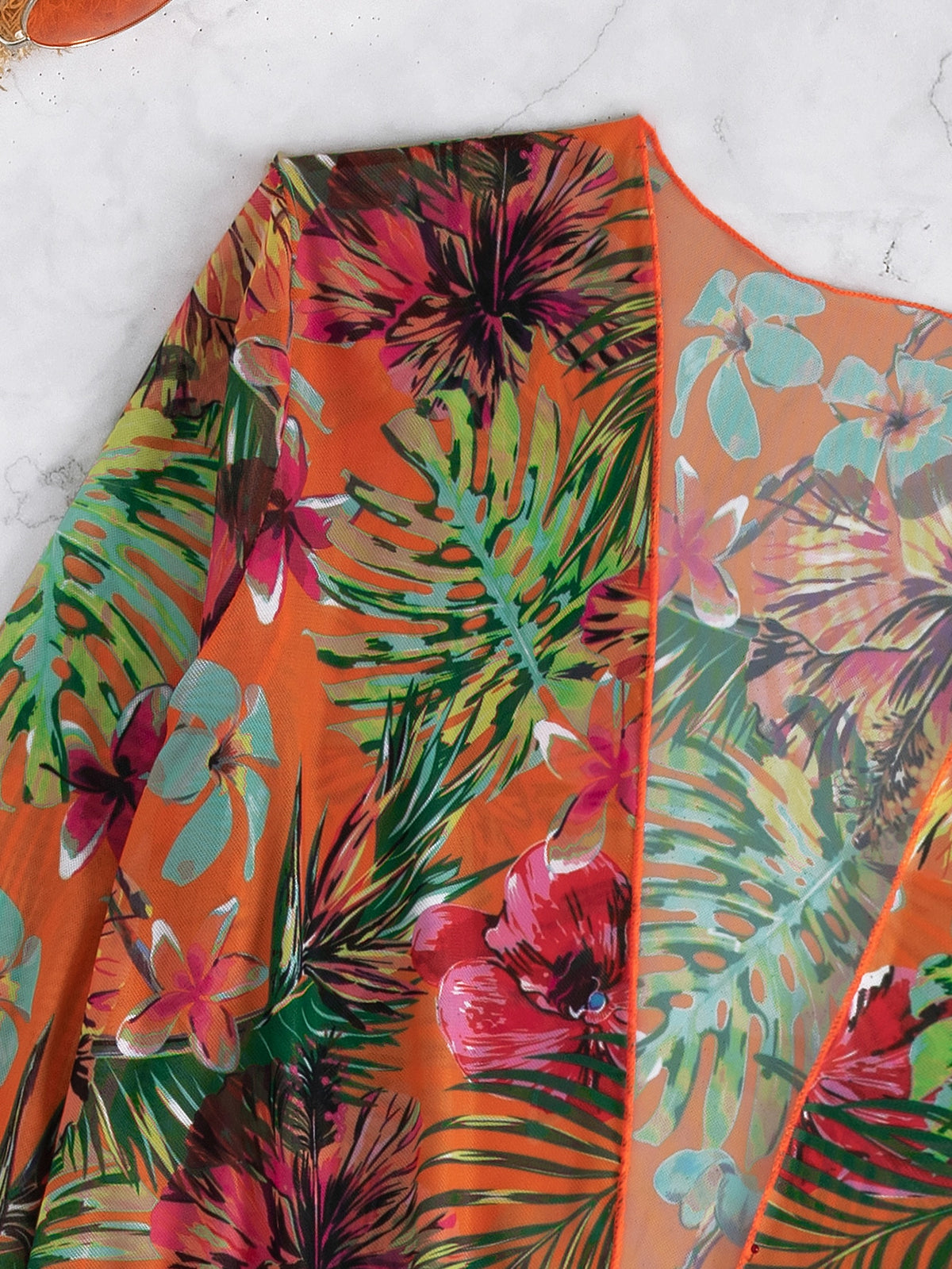 Push Up Bikini Swimsuit plus Kimono In Tropical Print